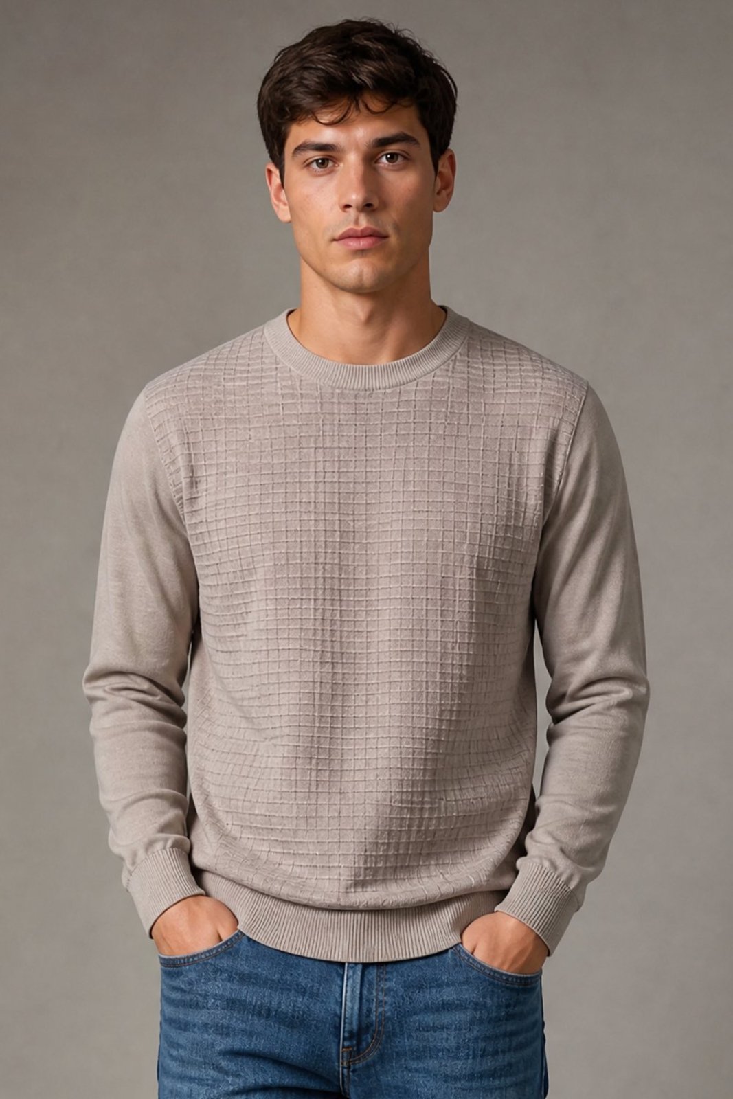 Tricot Masculino Gola Redonda Polo Wear Bege Claro