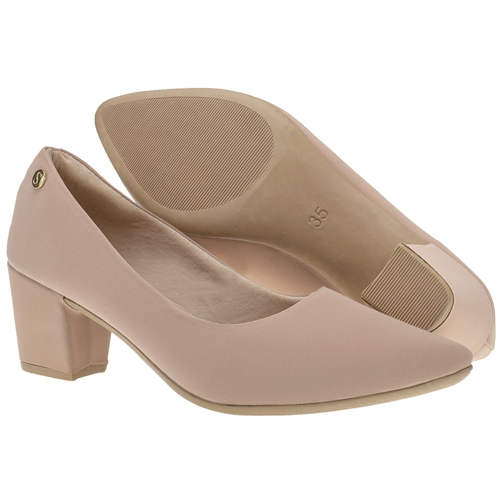 Vista 2 Sapato Social Scarpin Bico Fino Luxo Festa Shekinah Salto Baixo Quadrado Macio Social nude Shekinah nude