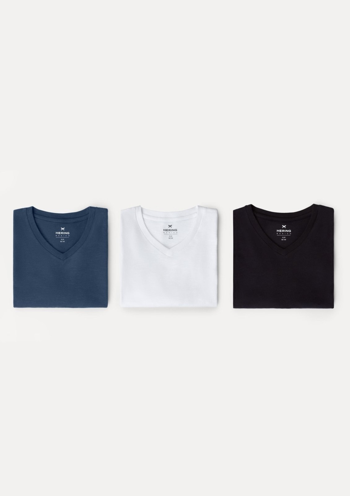 Kit Com 3 Camisetas Masculinas Básicas Slim Gola V Hering