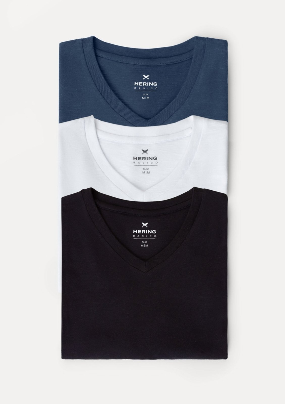 Vista 3 Kit Com 3 Camisetas Masculinas Básicas Slim Gola V Hering multicolorido Hering multicolorido