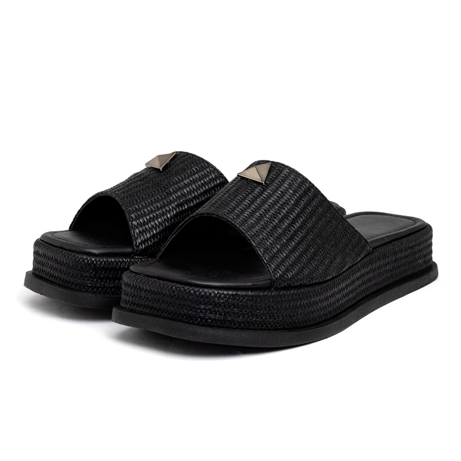 Tamanco Feminino Flatform Plataforma 23413 Rafia Preto