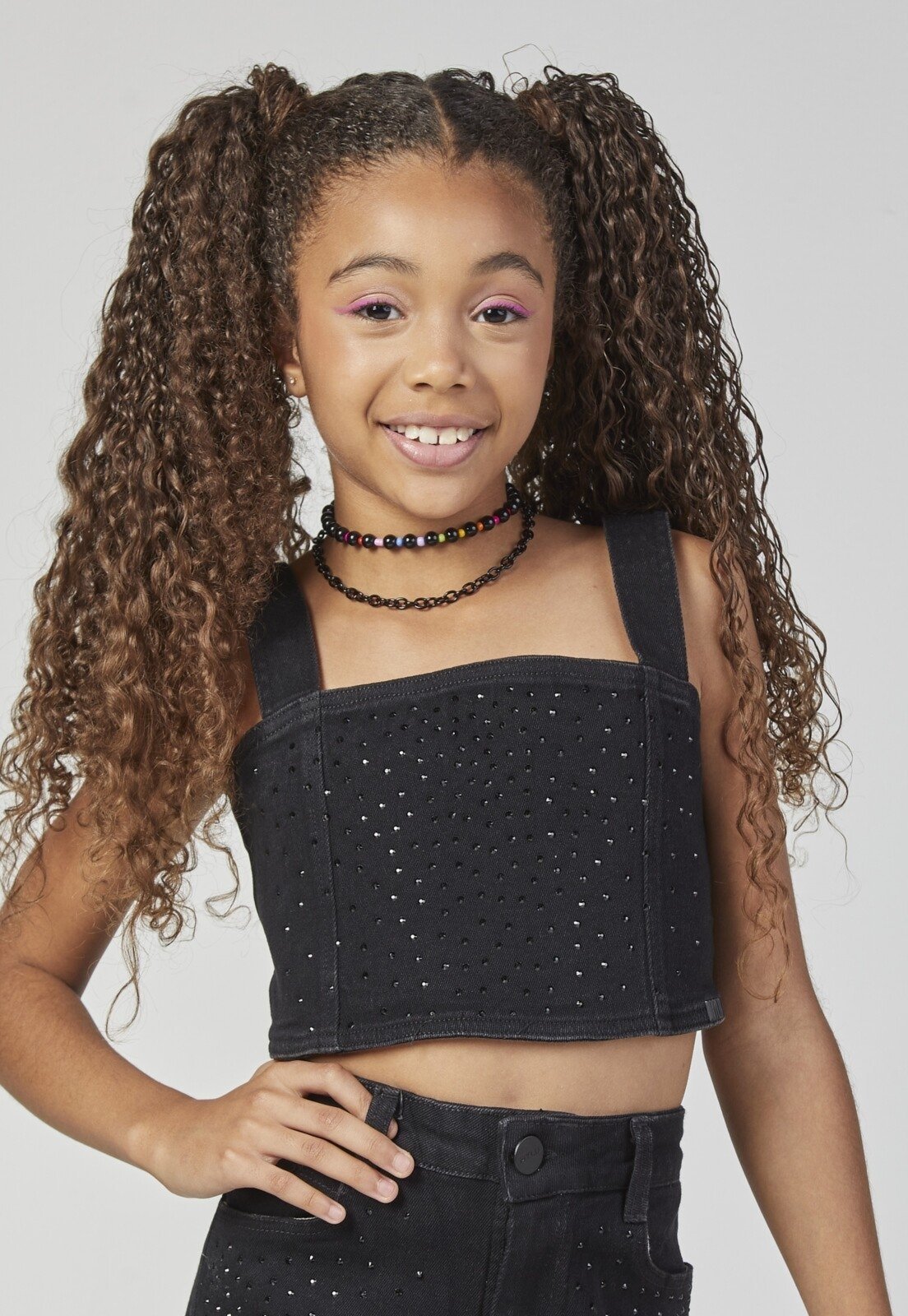 Cropped Preto com Strass Brilho Mylu 10 Preto Bobby Lulu