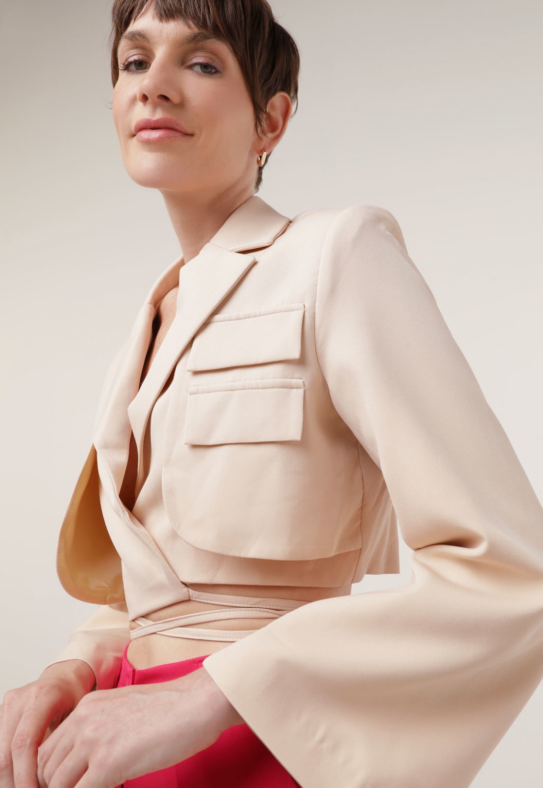 Blazer Cropped Trendyol Collection Amarração Nude