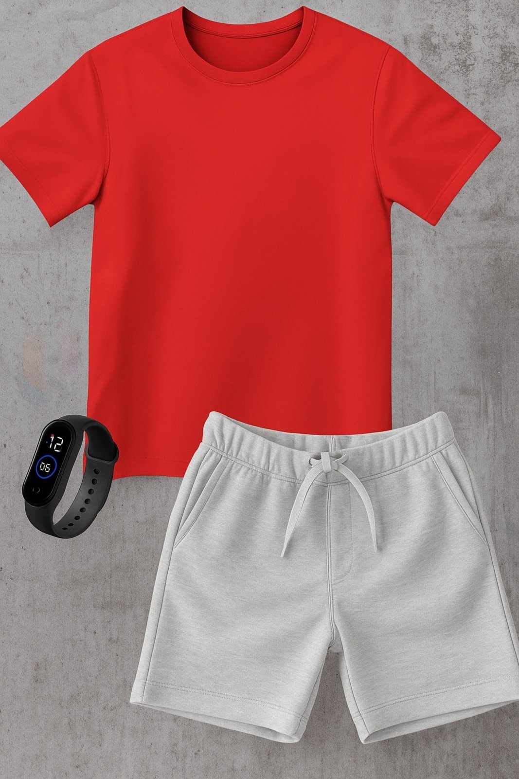 Infantil - Kit Camiseta menino Urbania Algodão Vermelha e Short Bermuda cinza menina Conjunto black promoção oferta + brinde relogio