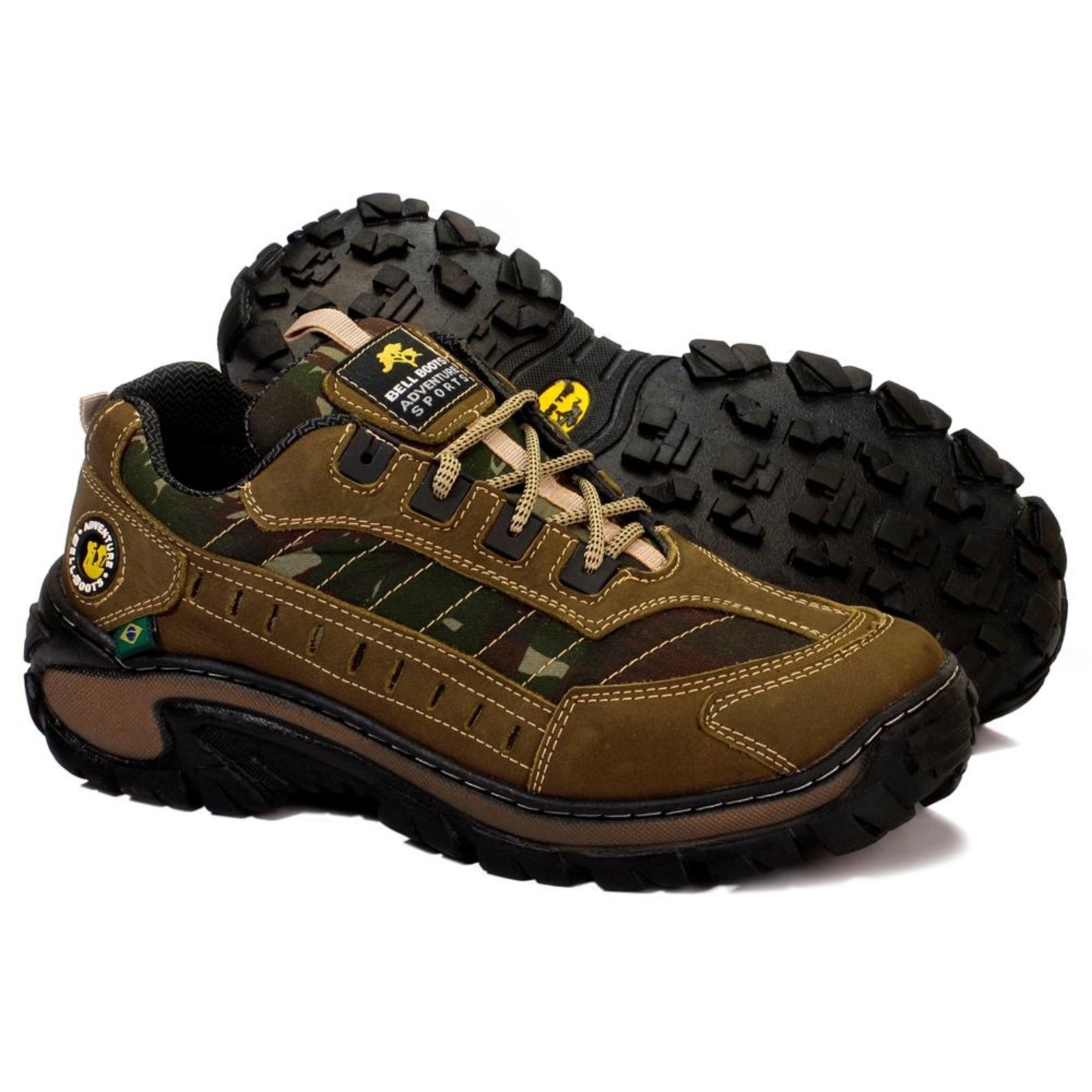 Tênis Adventure Masculino Couro Trilha Aventura Conforto Bege 37 Verde