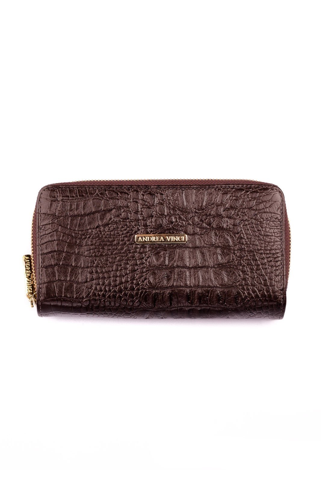 Vista 2 Carteira feminina de couro croco Tinna 10x19cm - Café Andrea Vinci vermelho Andrea Vinci vermelho