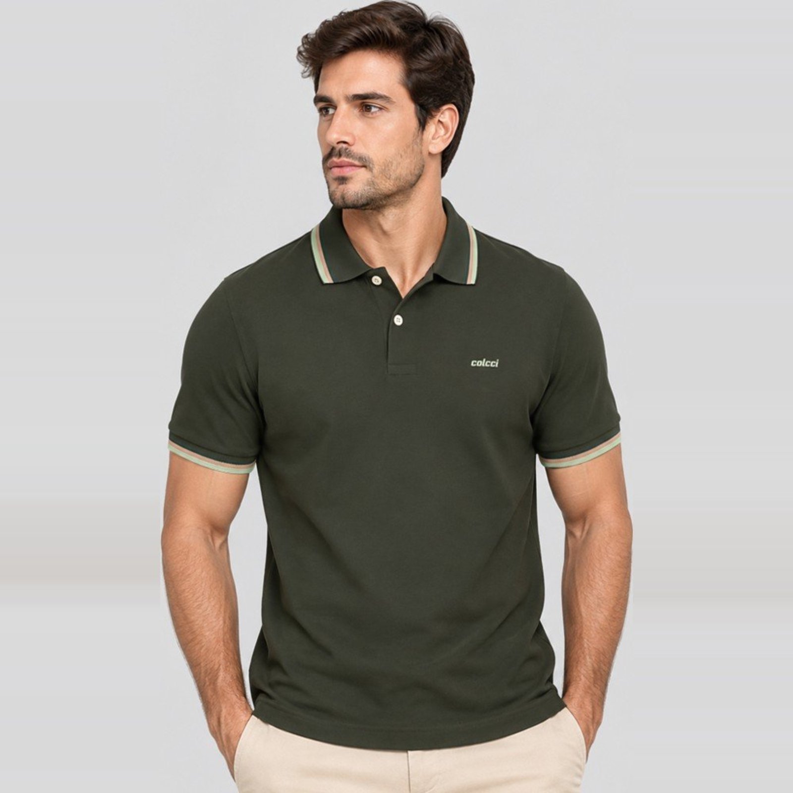 Camisa Polo Colcci 3 Lines Ve27 Verde Masculino