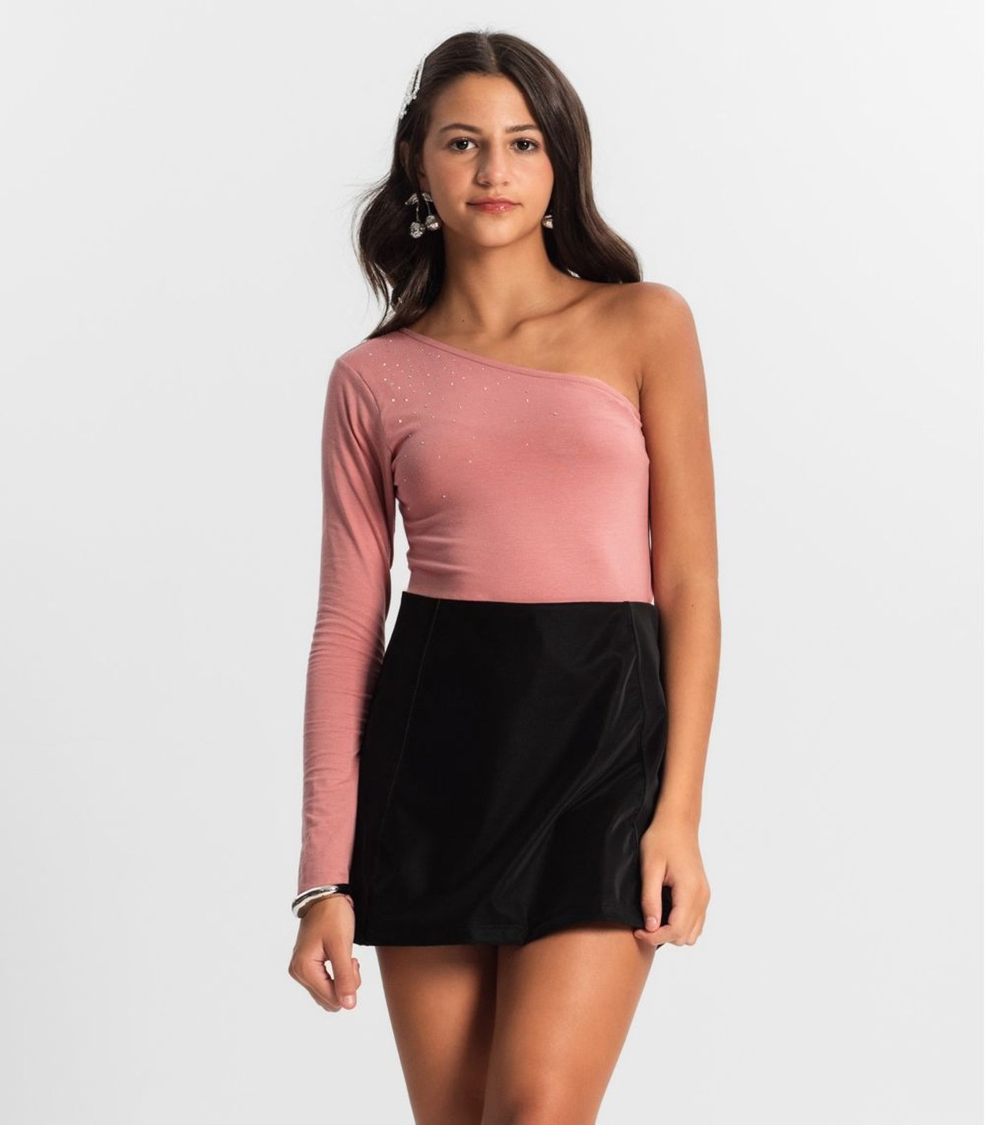 Infantil – Blusa Juvenil Feminina Um Ombro Só Minty Rosa