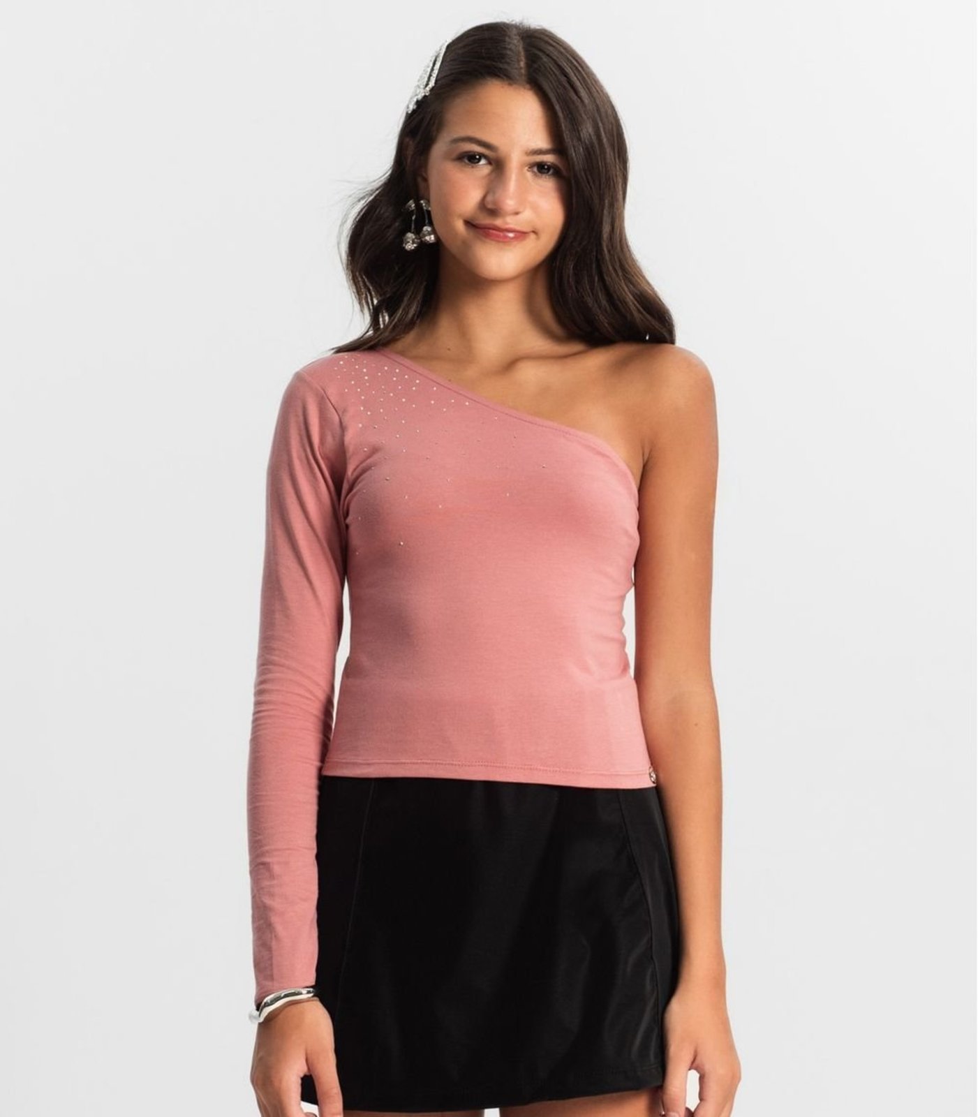 Vista 3 Infantil - Blusa Juvenil Feminina Um Ombro Só Minty rosa MINTY rosa