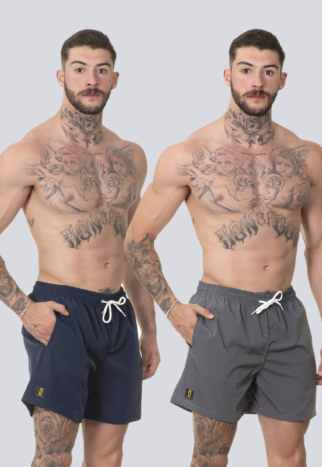 Kit 2 Short Masculino Bermuda Praia Básico Mauricinho Rf160 Azul/Cinza