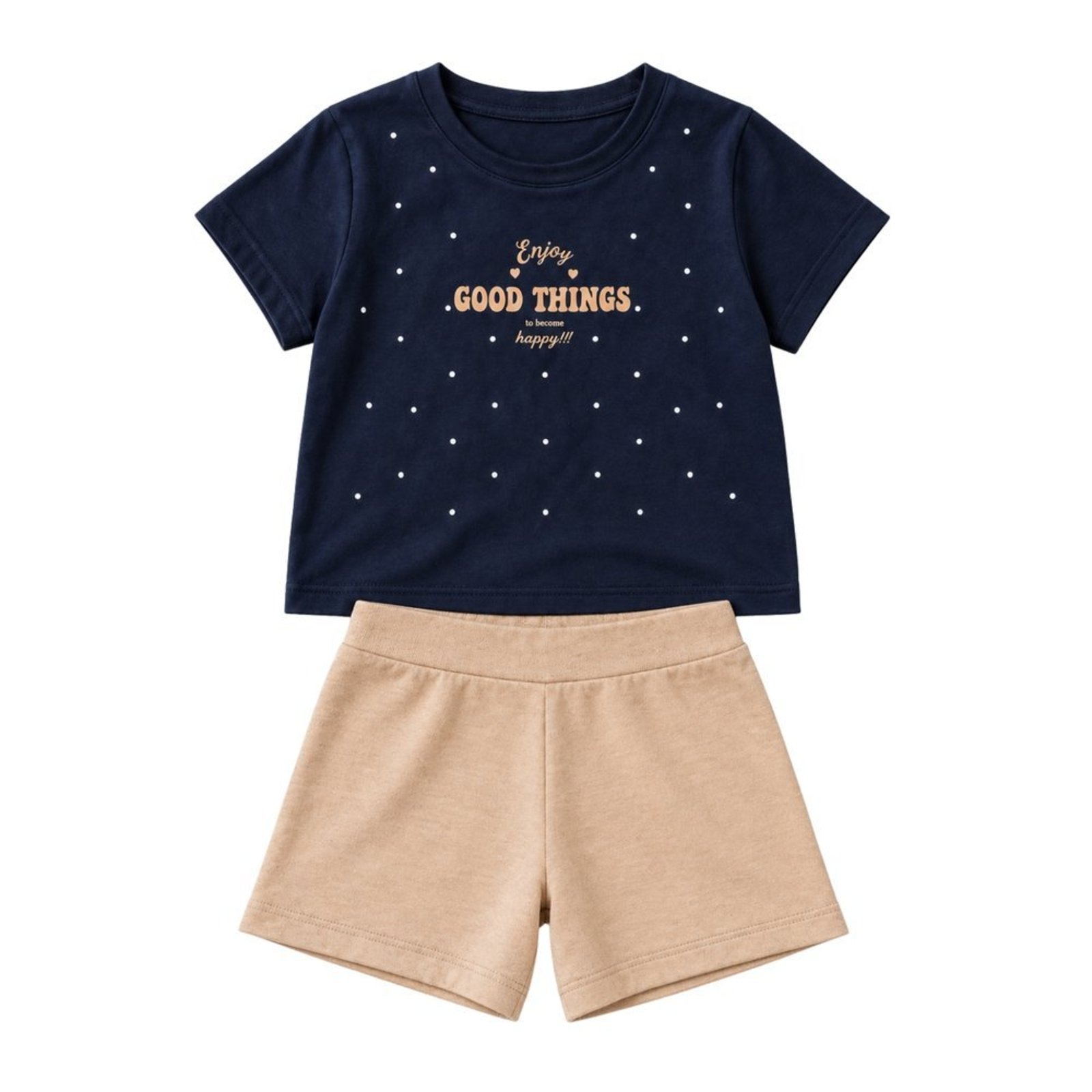 Infantil - Conjunto Menina Cropped Meia Malha Penteada Bermuda Moletinho Eco