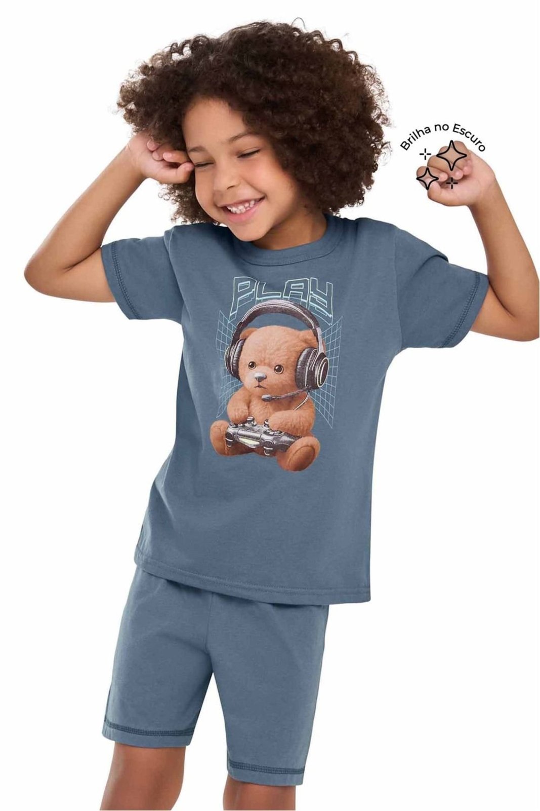 Pijama Menino Ursinho Gamer Elian Azul