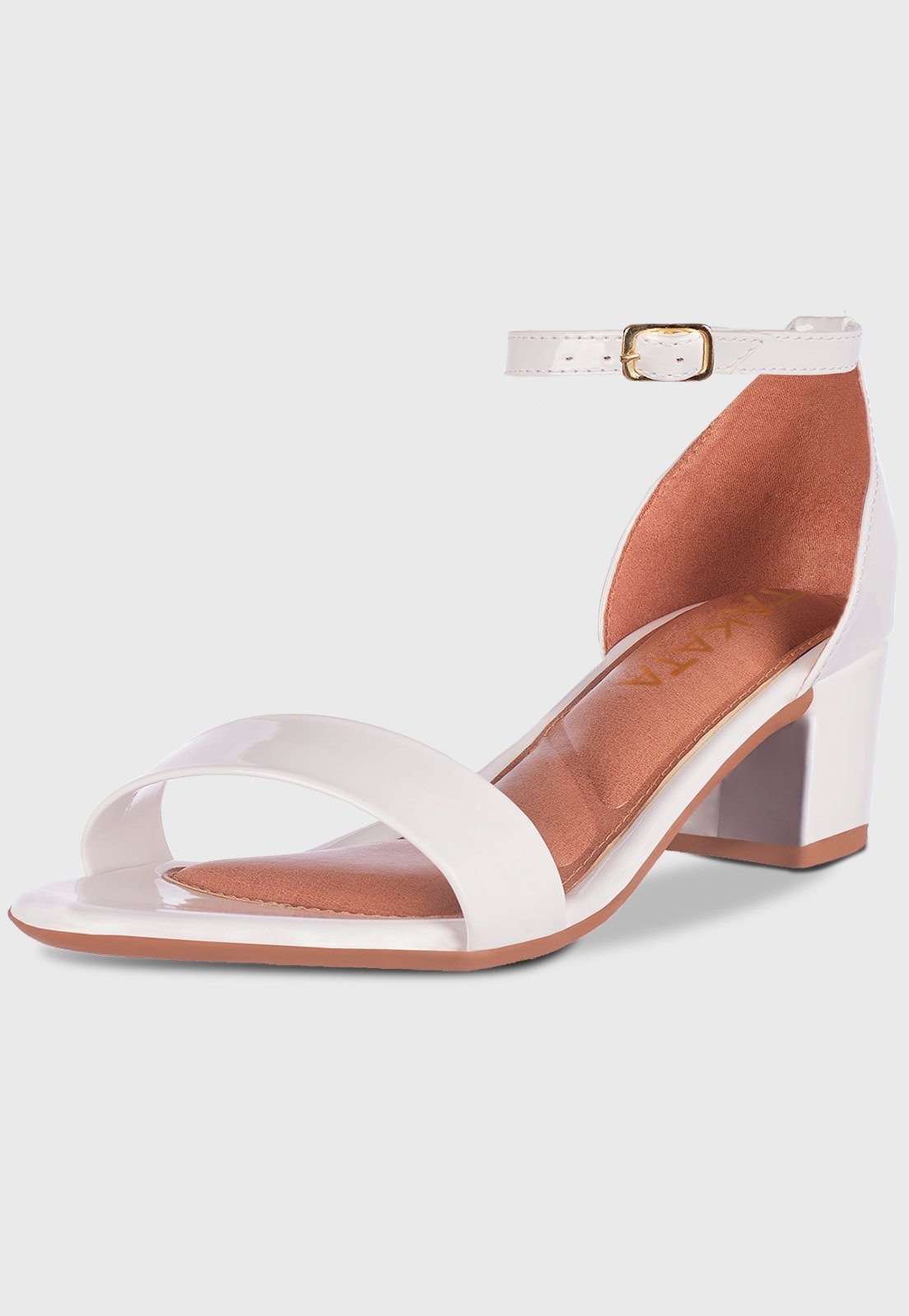 Sandalia Feminina Casual Saltinho Baixo Grosso Branco Verniz Festa