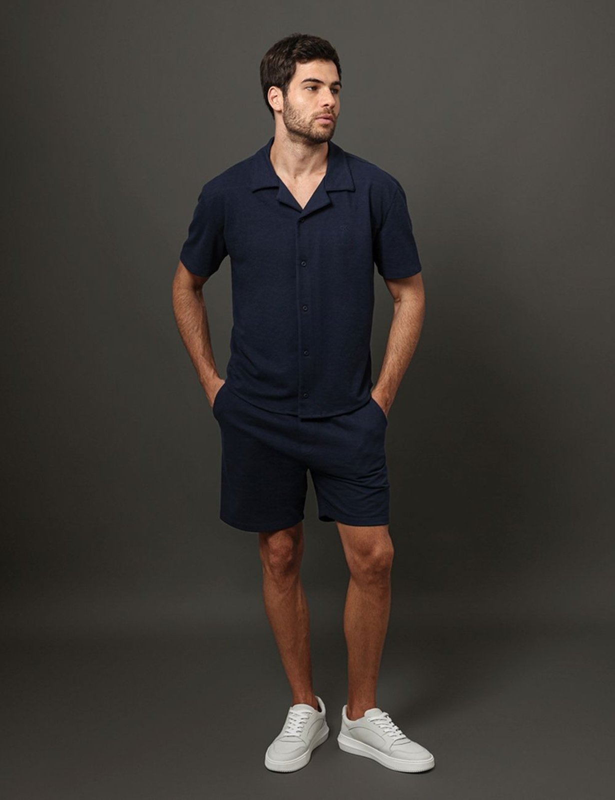 Vista 3 Camisa Masculina Soft Gola Cubana Calvin Klein Jeans - Marinho azul marinho Calvin Klein Jeans azul marinho