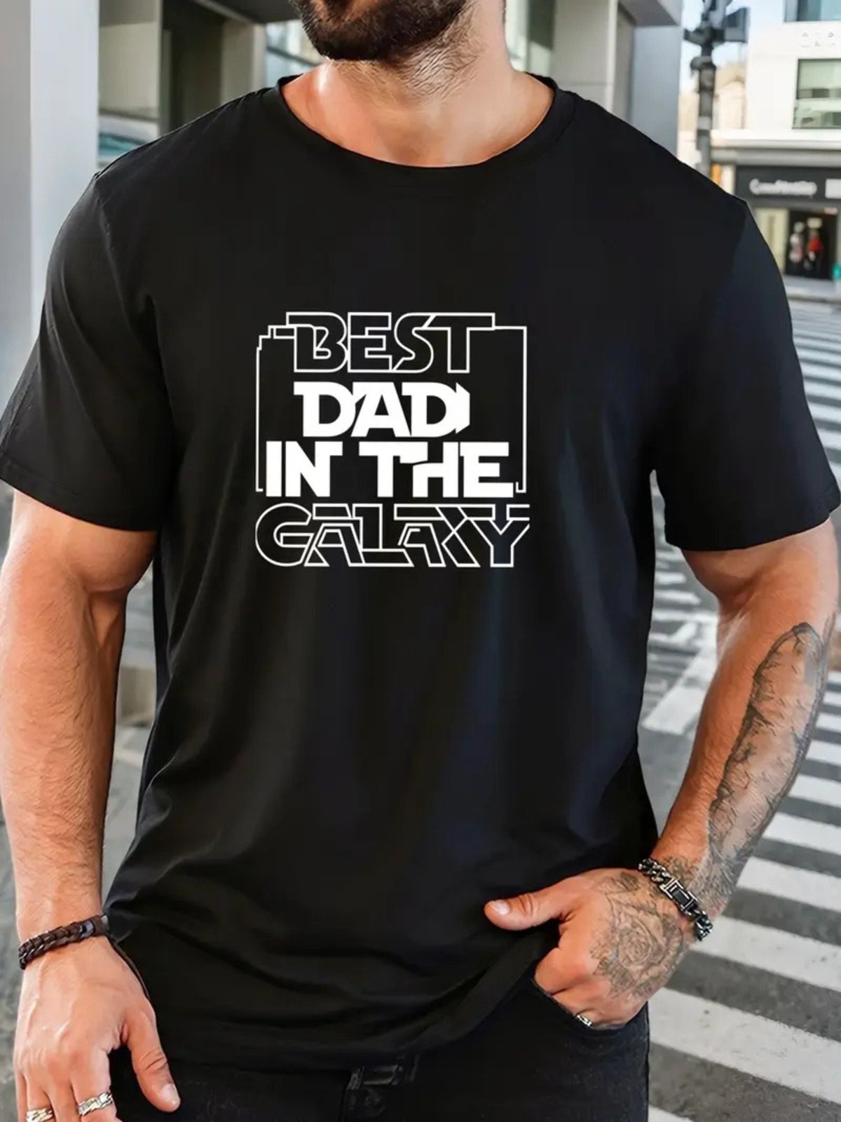 Camiseta Estampada Dad Galaxy Safira Moda Algodão Preta