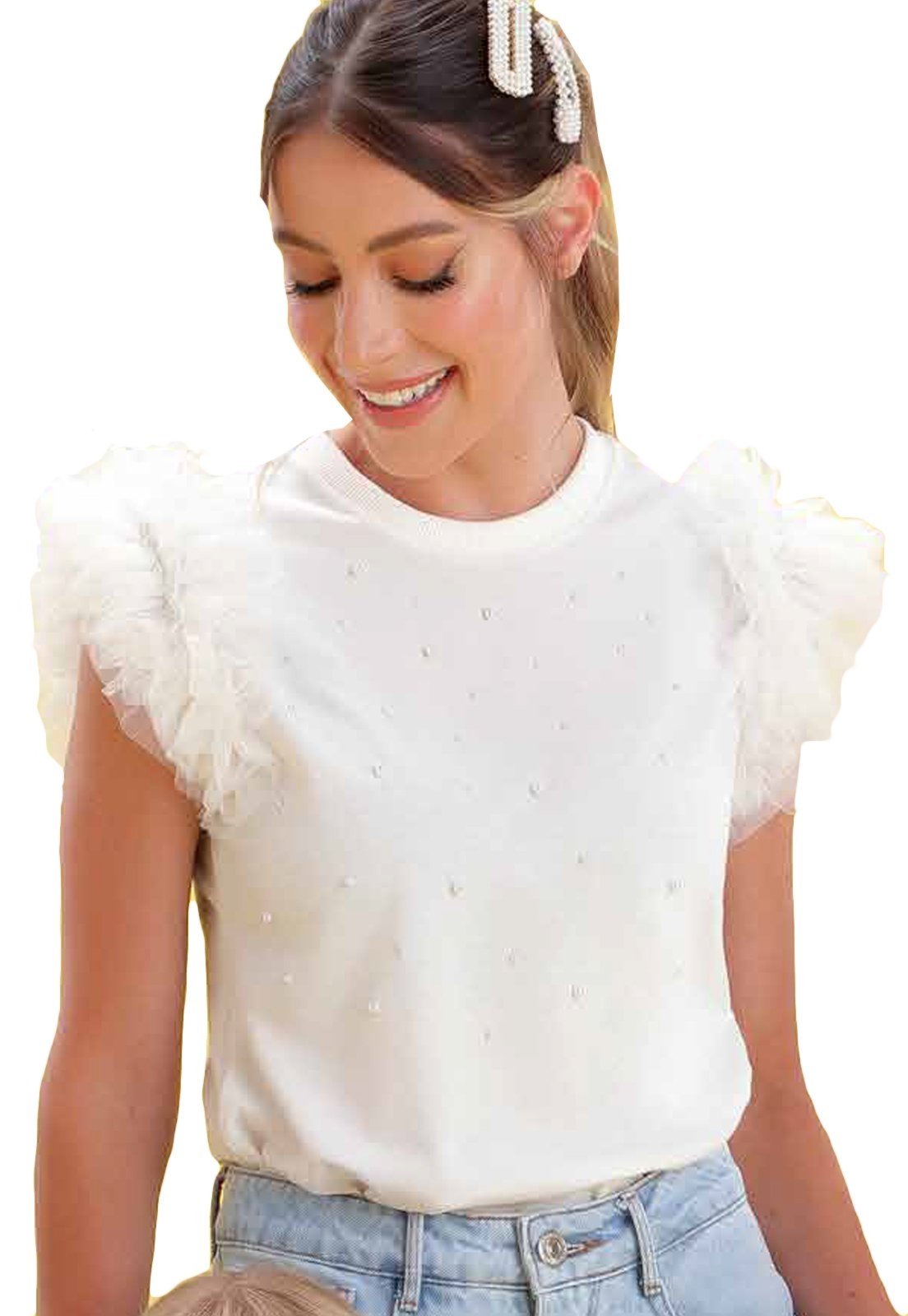 Vista 2 Infantil - Blusa Pérolas Tule Branca Petit Cherie branco Petit Cherie branco
