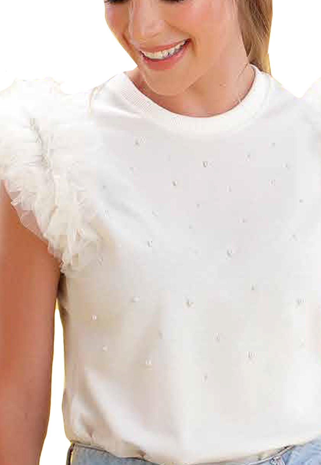 Vista 3 Infantil - Blusa Pérolas Tule Branca Petit Cherie branco Petit Cherie branco