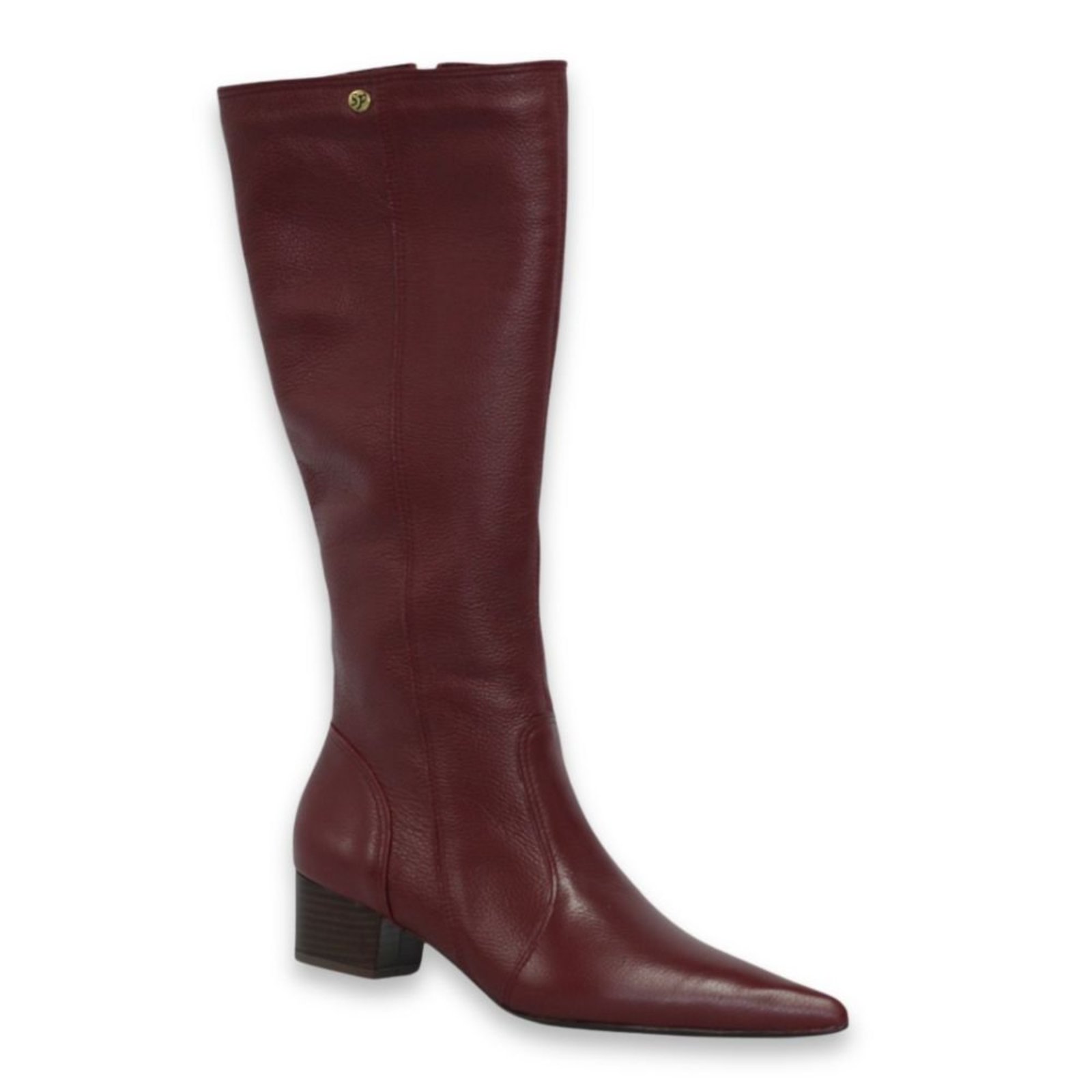 Bota Feminina Bico Fino Cano Longo Couro Salto 4 Cm Bordo Spinelli