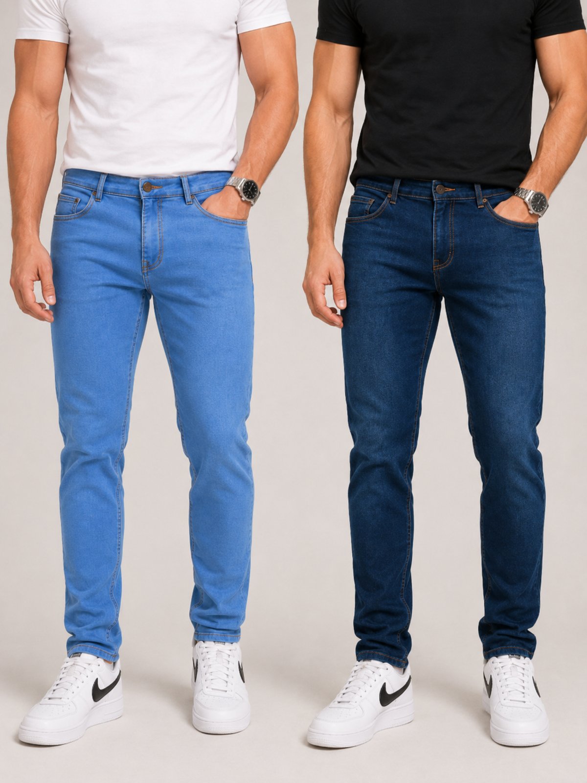 Kit 2 Calças Jeans Tex Jeans Masculina Casual Premium Azul Escura e Delavê