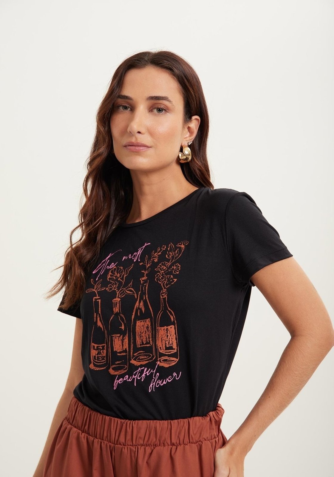 Blusa T-shirt Com Estampa Local Em Malha Modal