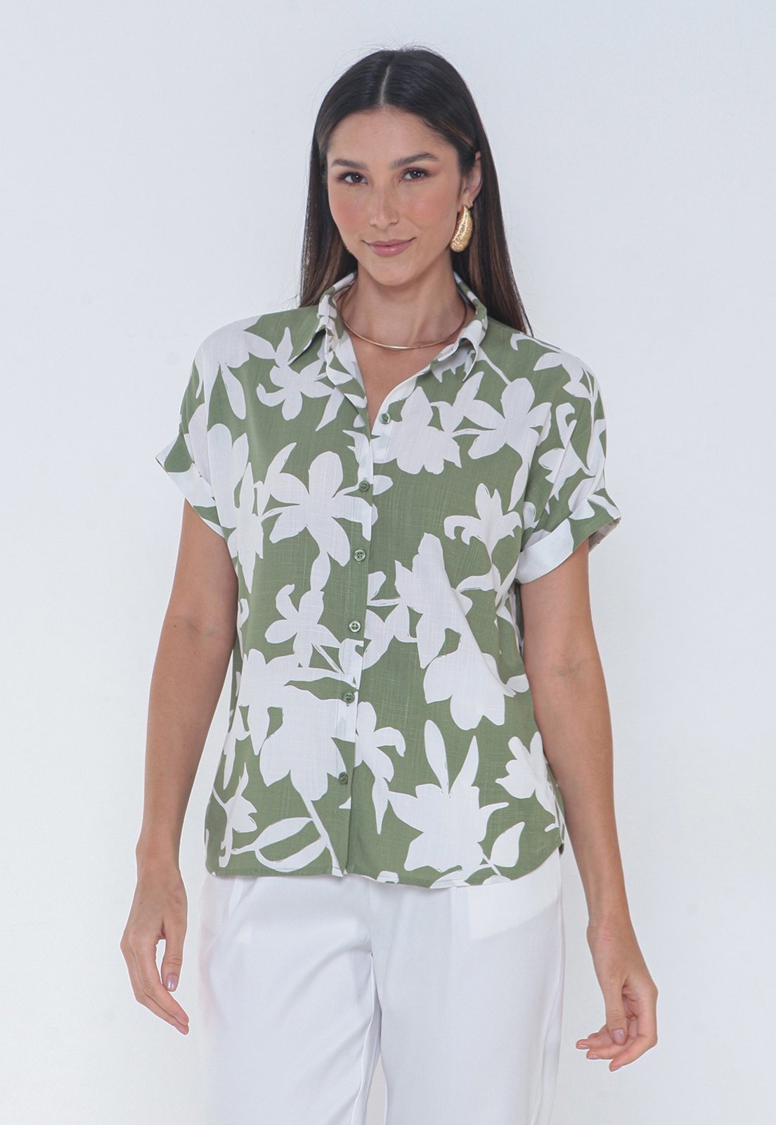 Camisa Intens Manga Curta Viscolinho Verde