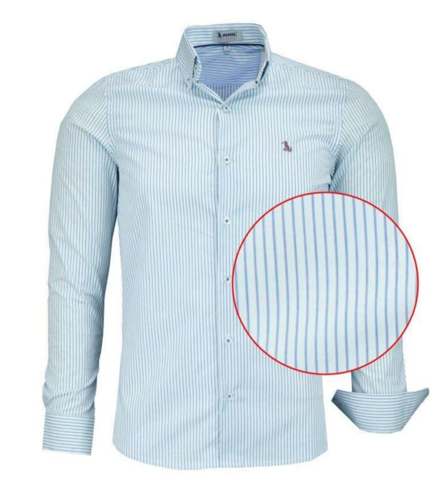 Camisa Social Amil Slim Rezon Listrada Algodão Macia Manga Longa Luxo Azul