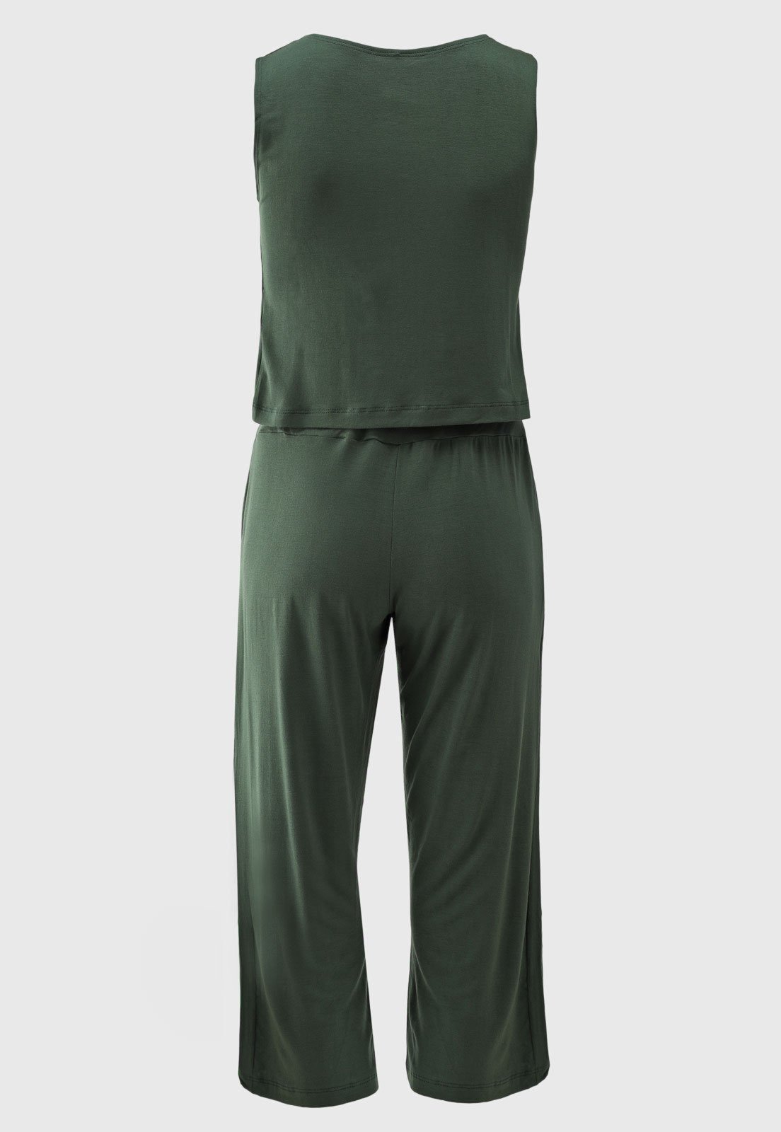 Vista 3 Conjunto Viscolycra Maria Paes Calça Pantacourt e Blusa verde Maria Paes verde
