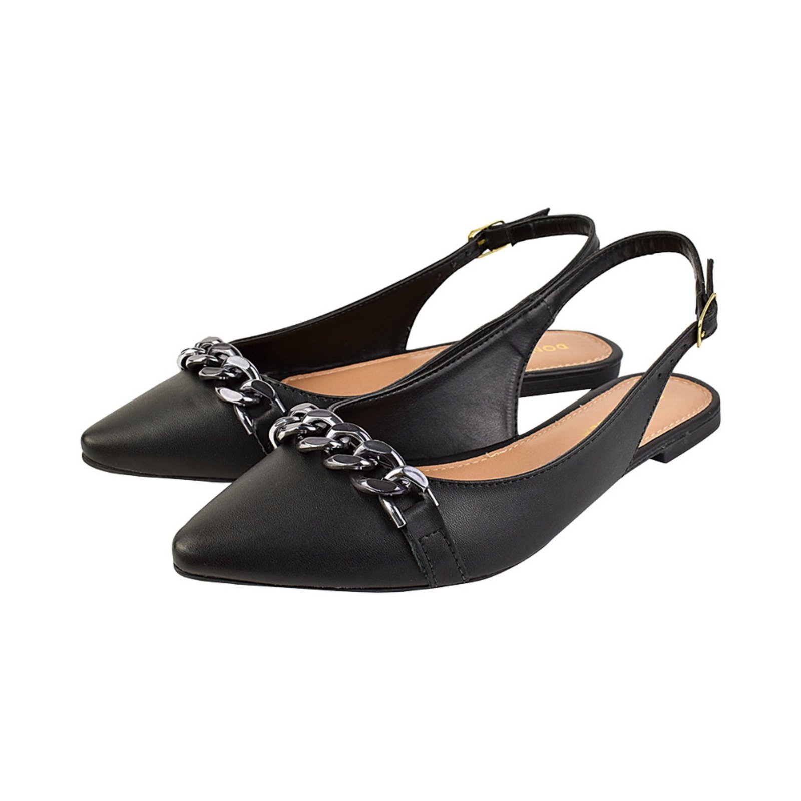 Sapatilha Feminina Bico Fino Mule Slingback CM Calçados Corrente Preto