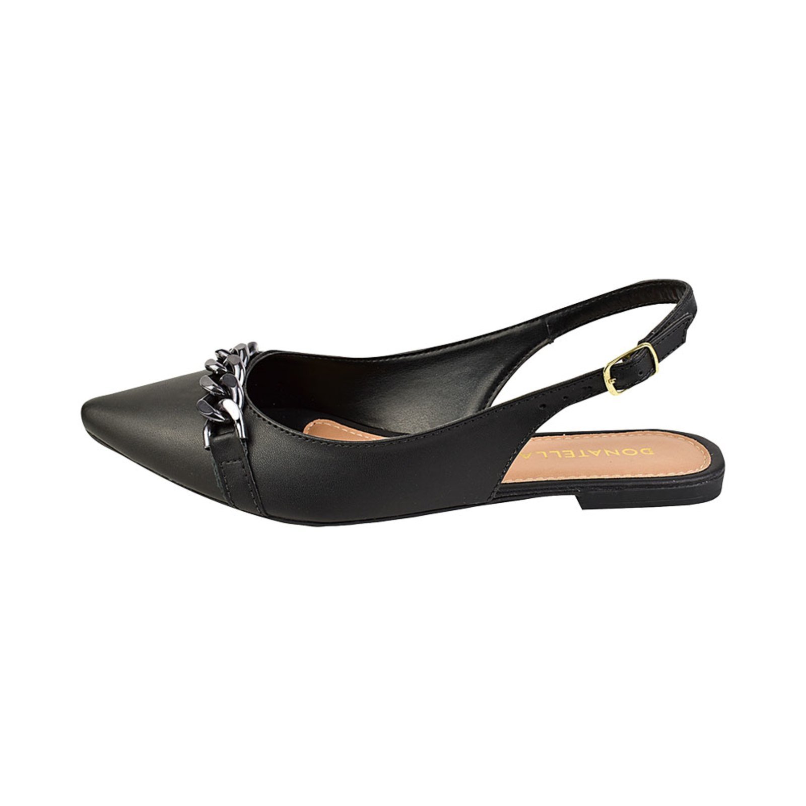 Vista 3 Sapatilha Feminina Bico Fino Mule Slingback CM Calçados Corrente Donatella Shoes preto Donatella Shoes preto