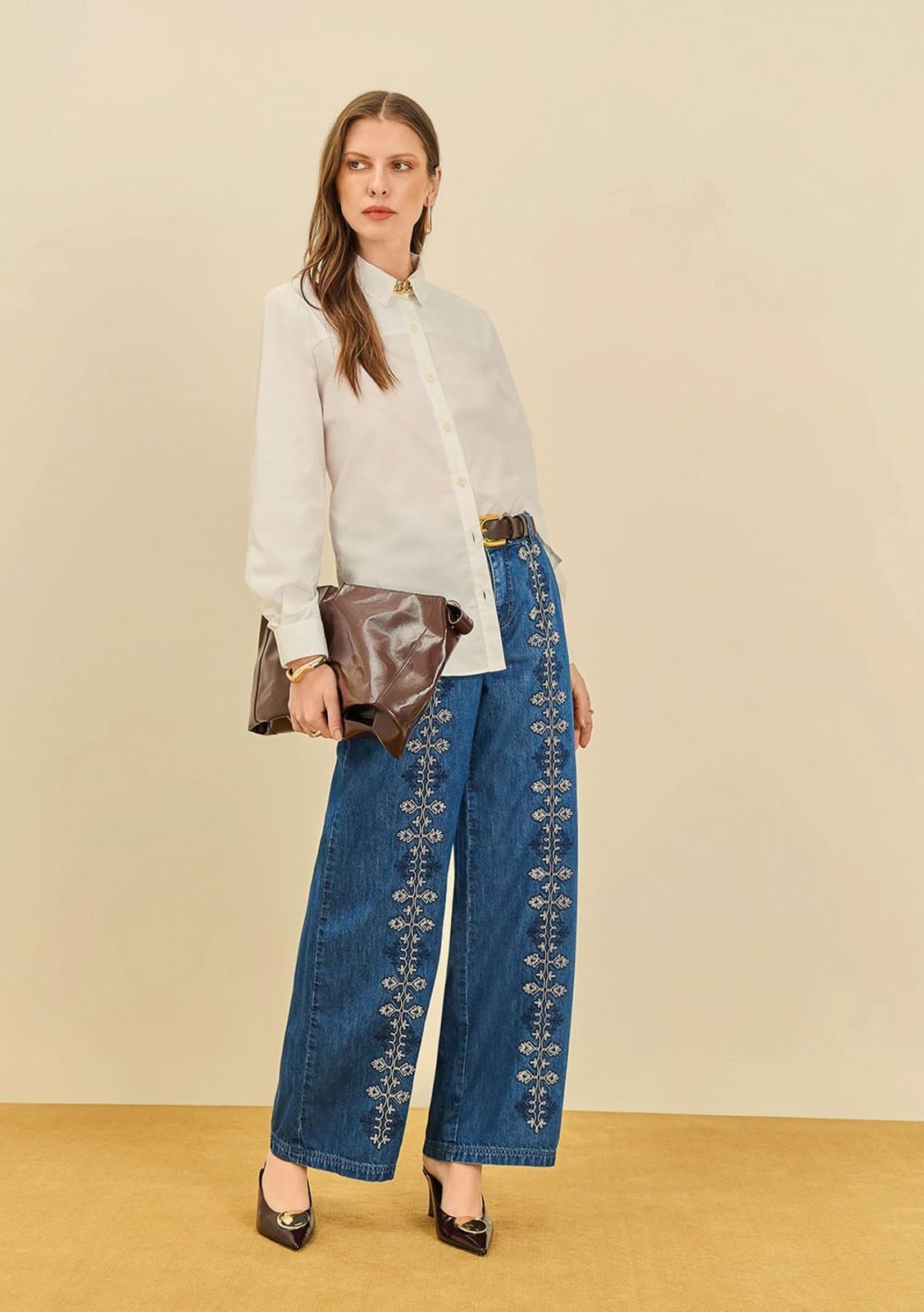 Calça Maria Valentina Pantalona Média Azul