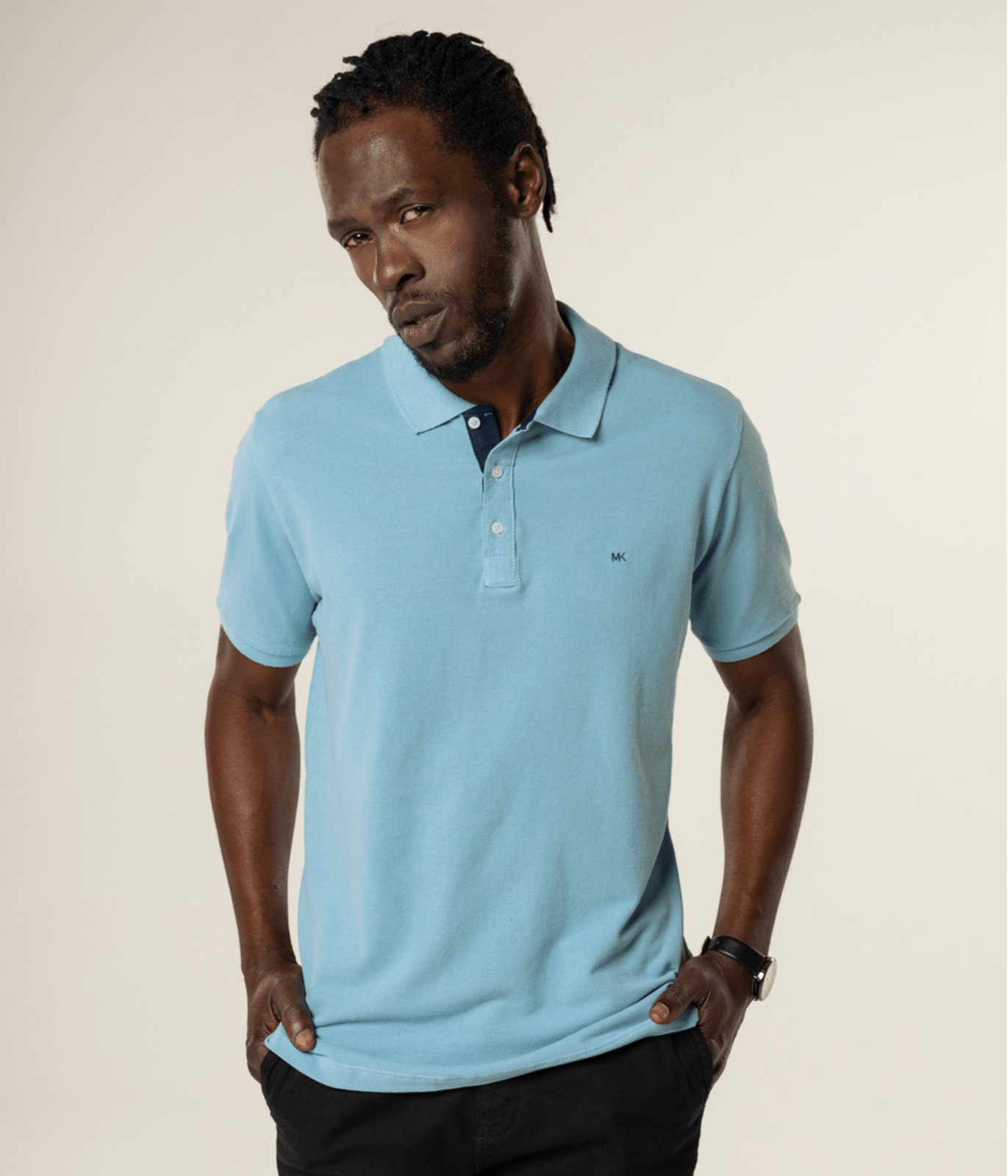 Polo Makenji Basica Manga Curta Com Contraste Masculina Azul Ceu