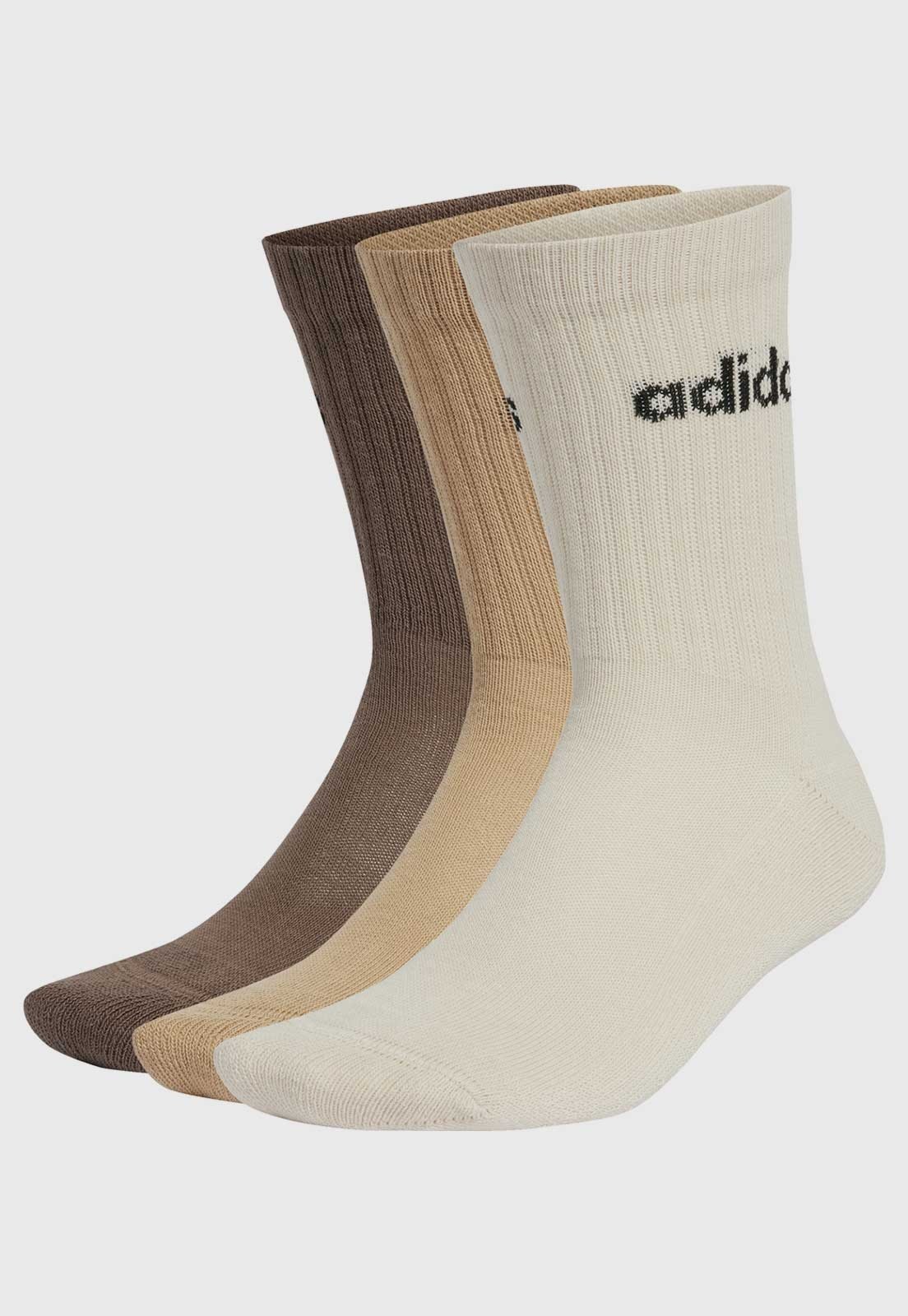 Kit 3 Meia adidas Performance Cano Médio Lin Crew Bege