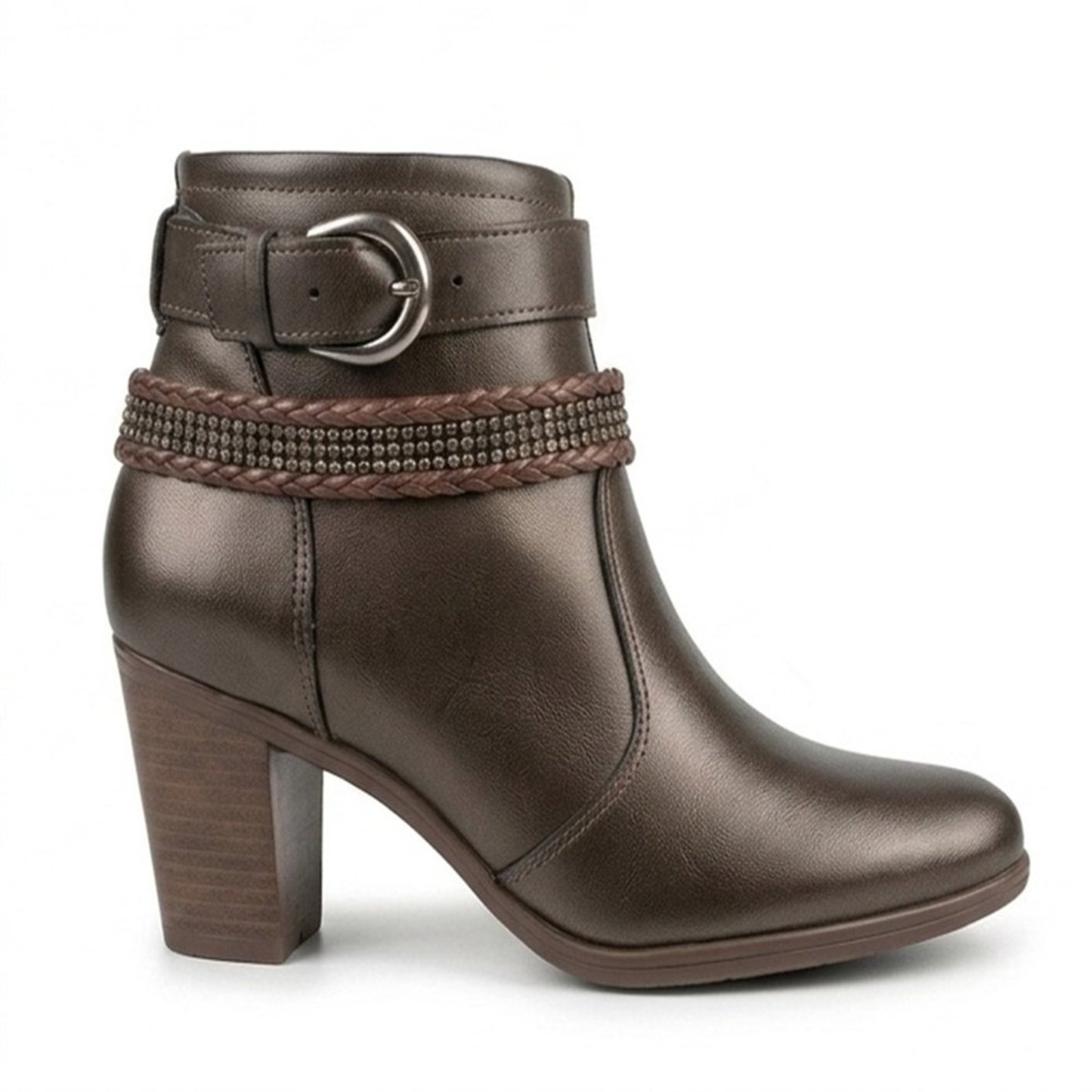 Bota Feminina Cano Curto em Couro Marrom com Salto Grosso 2367M