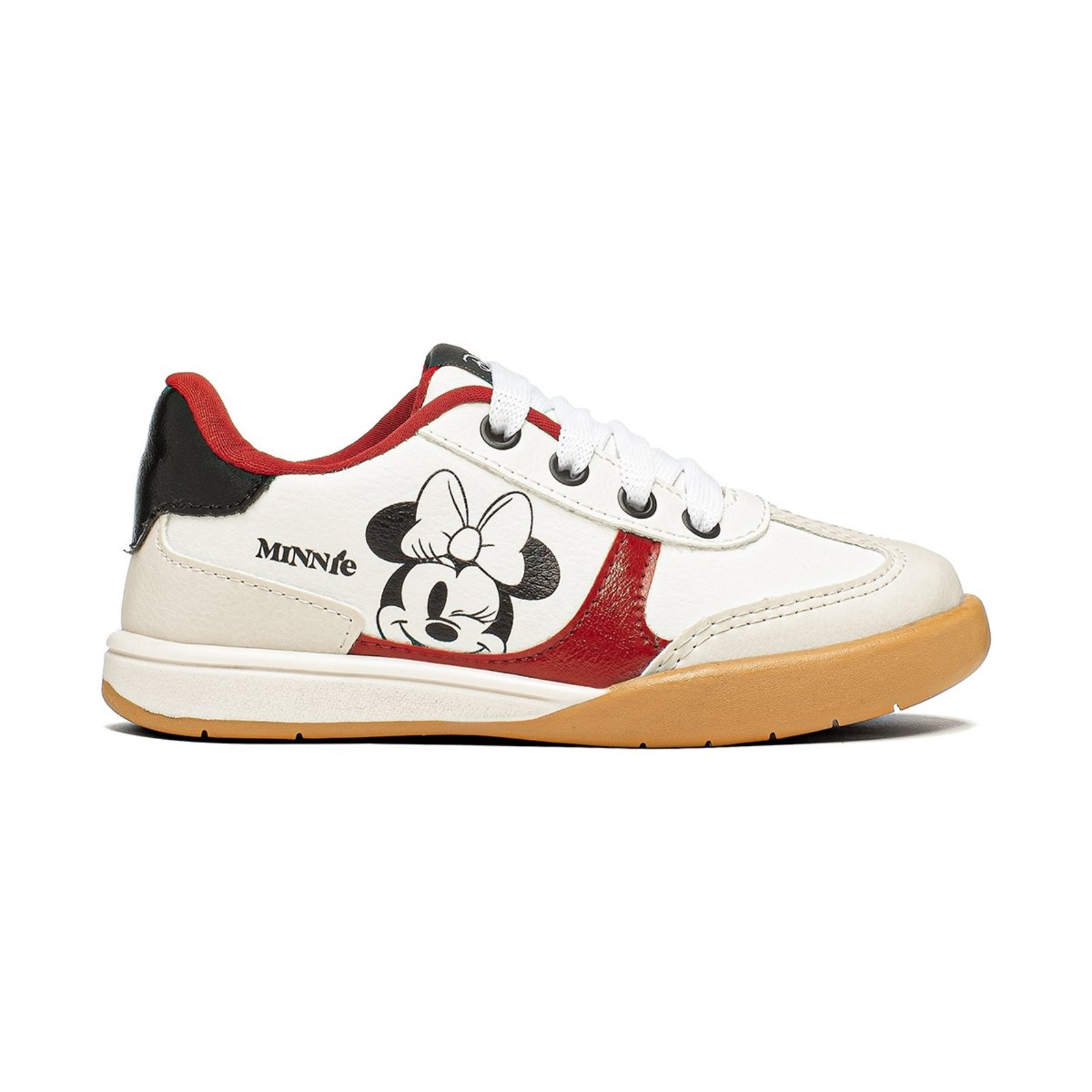 Infantil - Tênis Disney Minnie Mouse Branco e Vermelho Casual com Cadarço Tradicional Solado Leve Confortável Antiderrapante DMN23DY