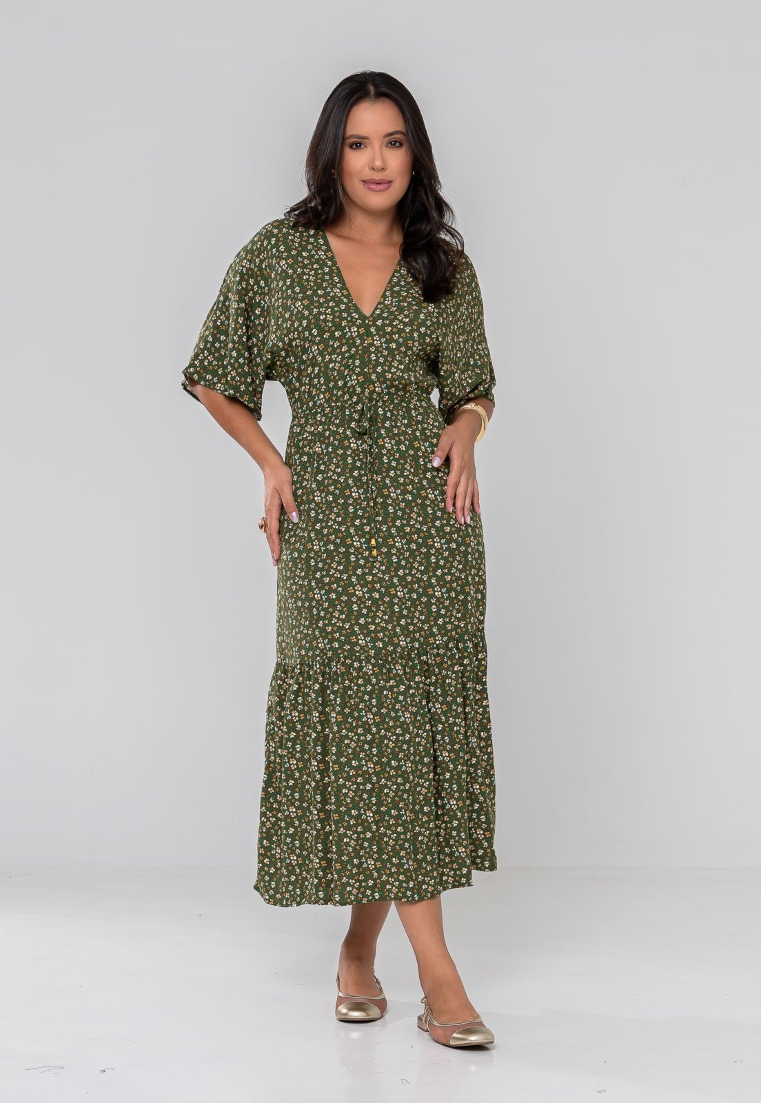 Vista 2 Vestido Aura Romana Floral Sintonia verde Aura verde
