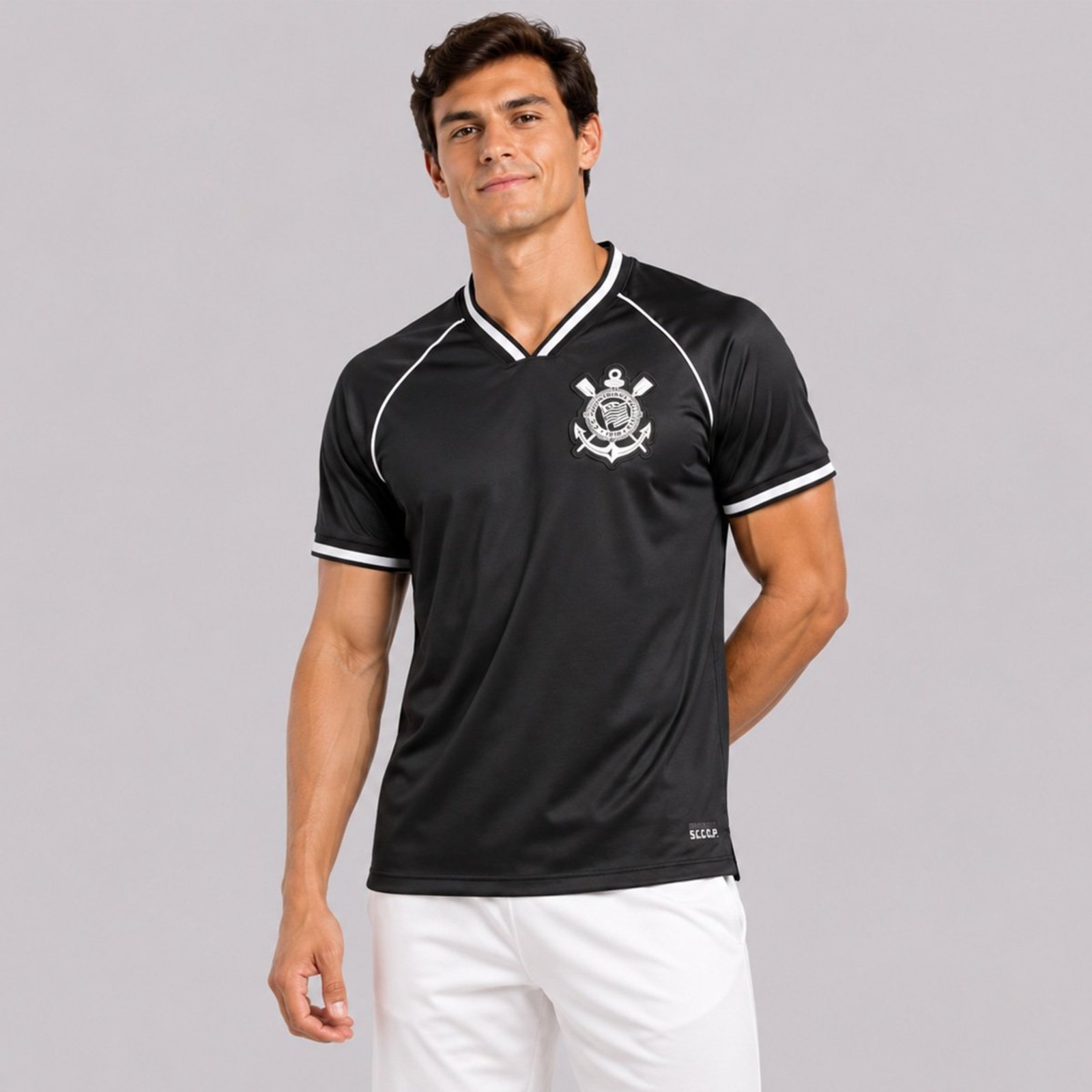 Camisa Corinthians Raglan Dry Logo Preta