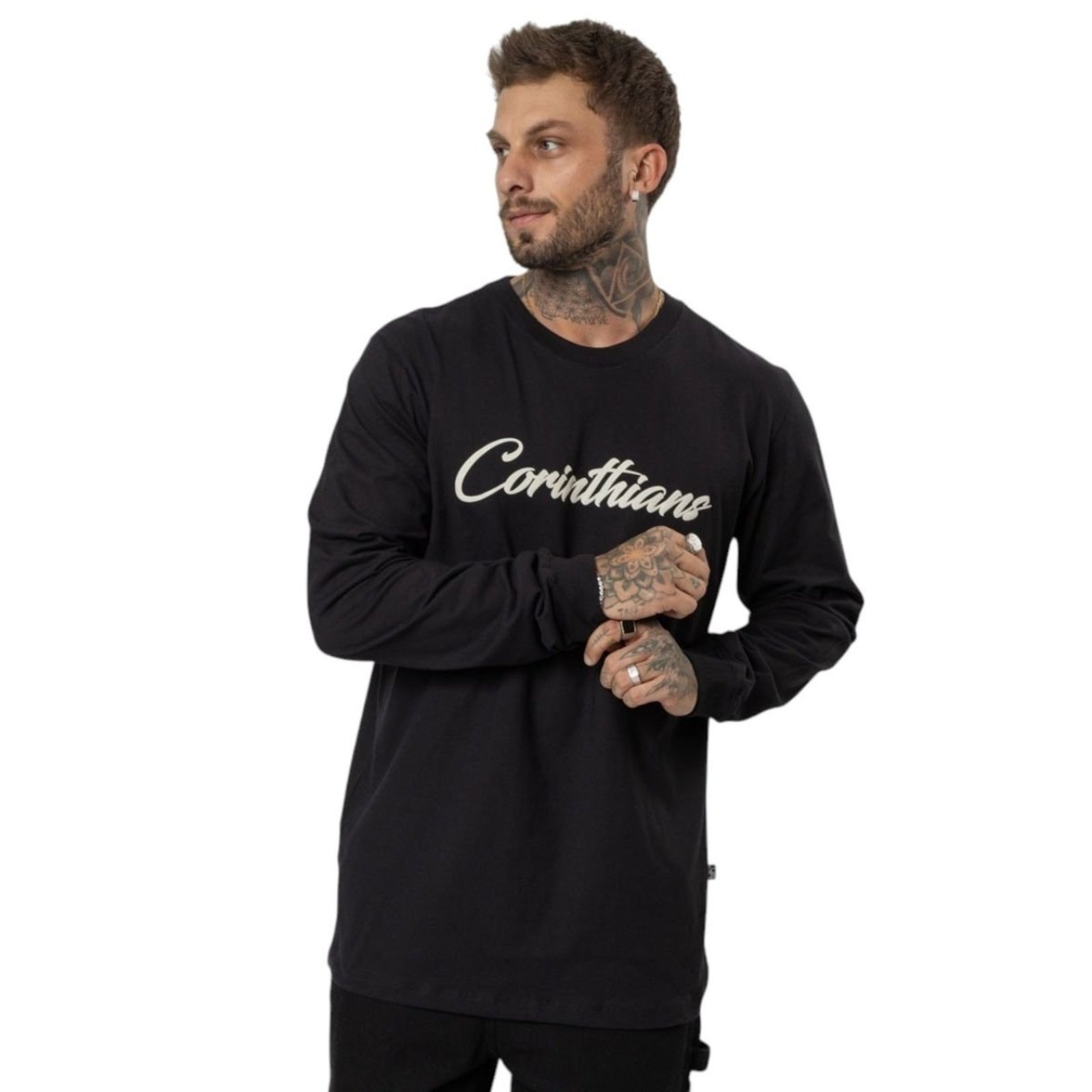 Camiseta Corinthians Masculina Manga Longa Surf Center Preto