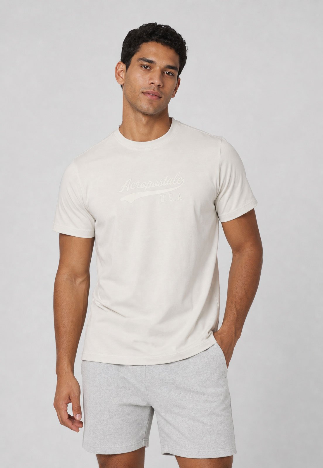 Camiseta Masculina Aeropostale Logo Frontal Off-White
