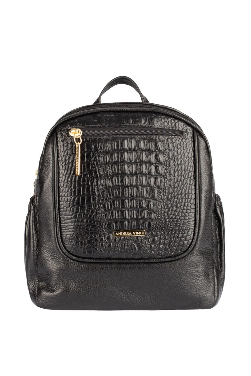 Vista 2 Mochila pequena de couro croco Estela Andrea Vinci preto Andrea Vinci preto