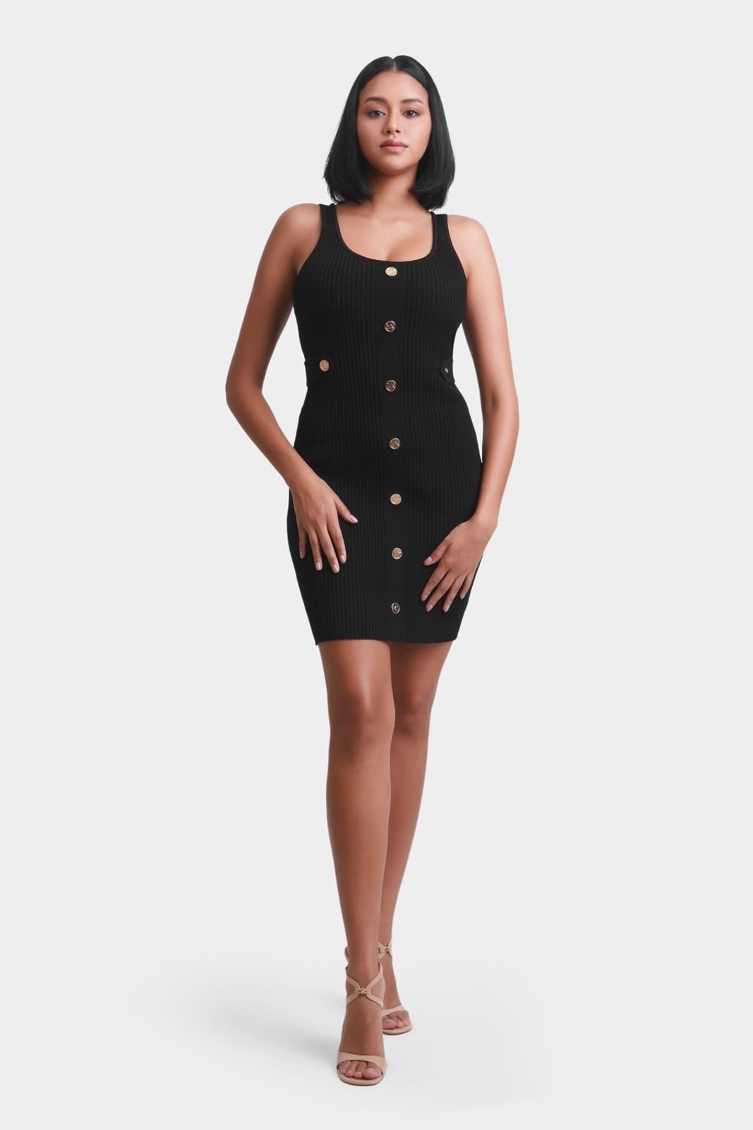 Vista 2 Vestido Midi Canelado Com Botões Mr4825f33d001 Michael Kors preto Michael Kors preto