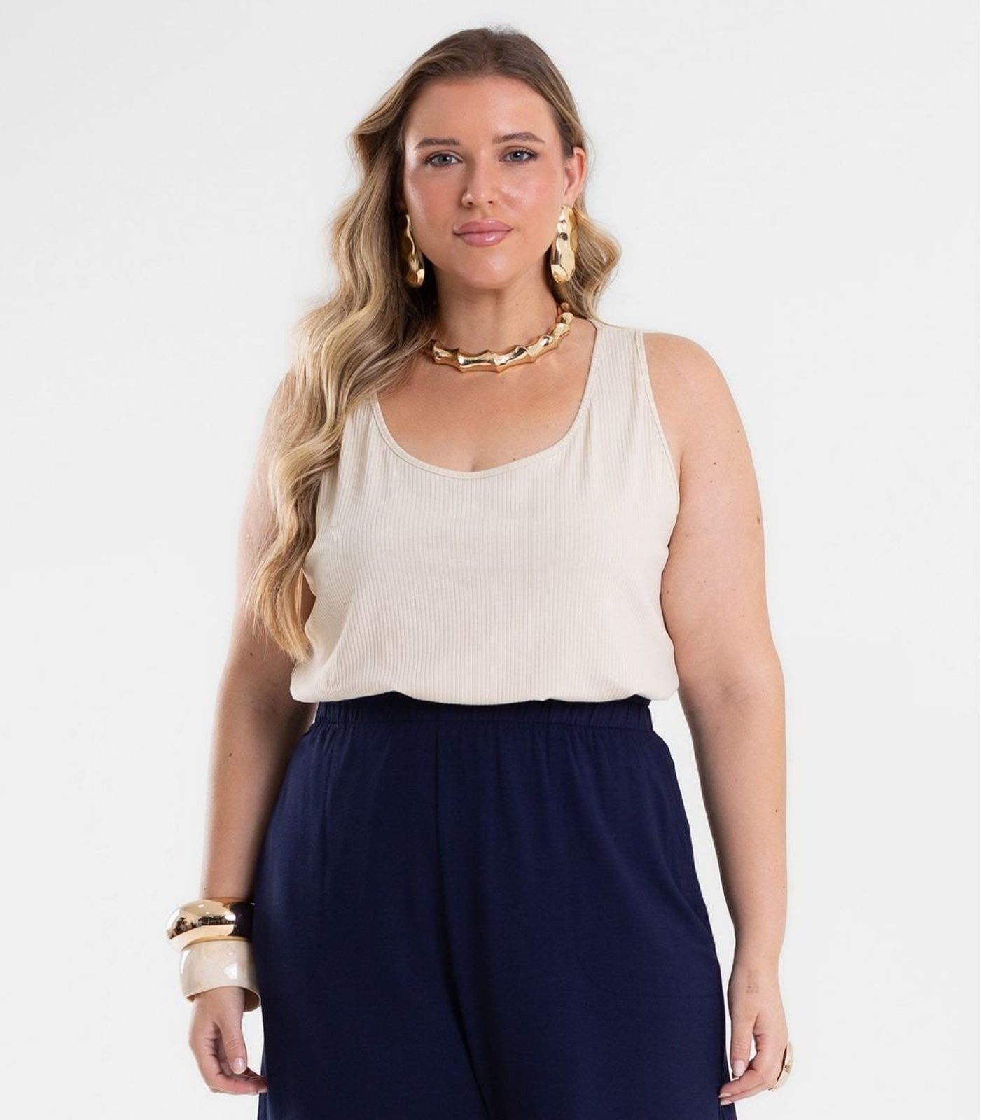 Regata Feminina Plus Size Secret Glam Bege
