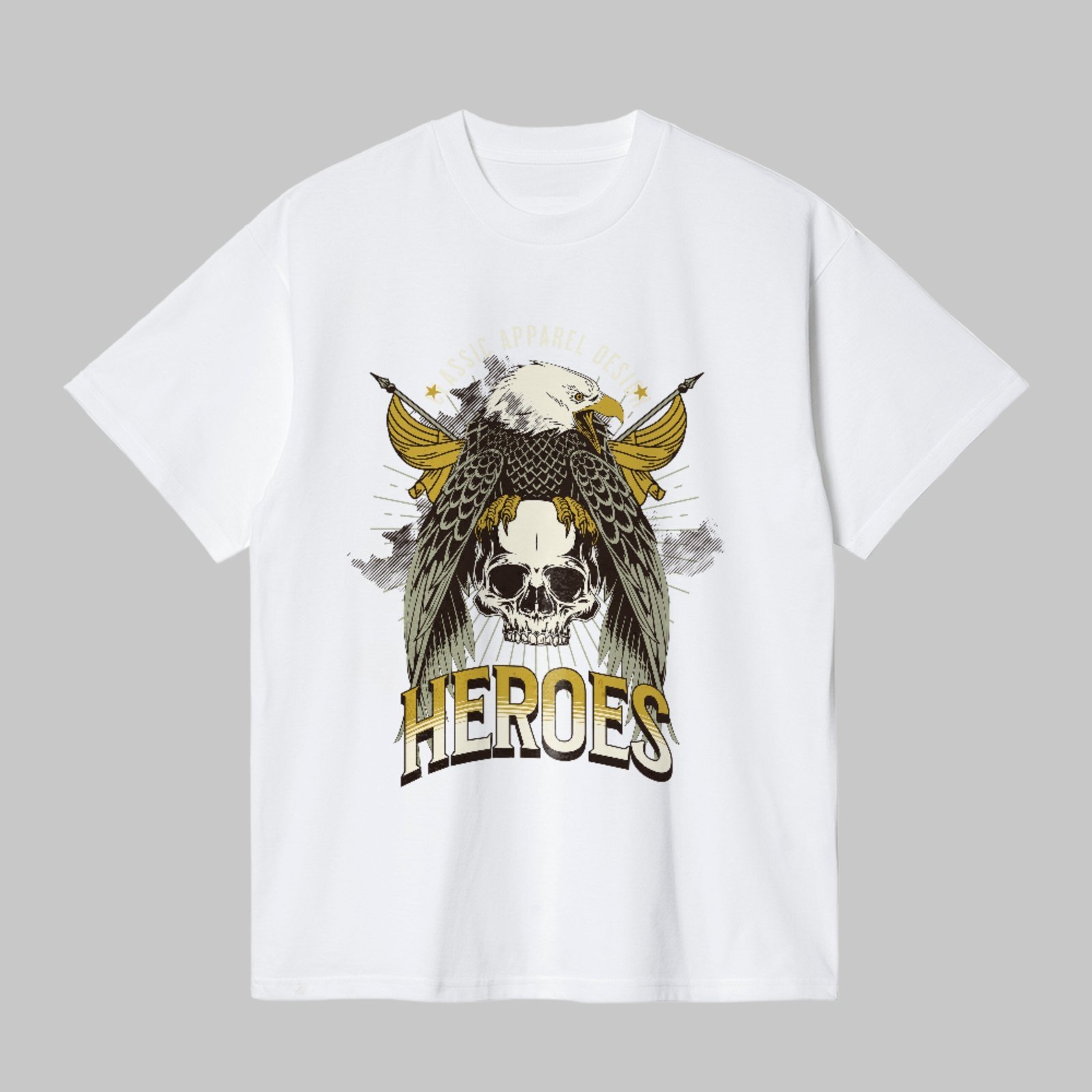 Camiseta Básica Eagle Skull Heroes Style Unissex Branco