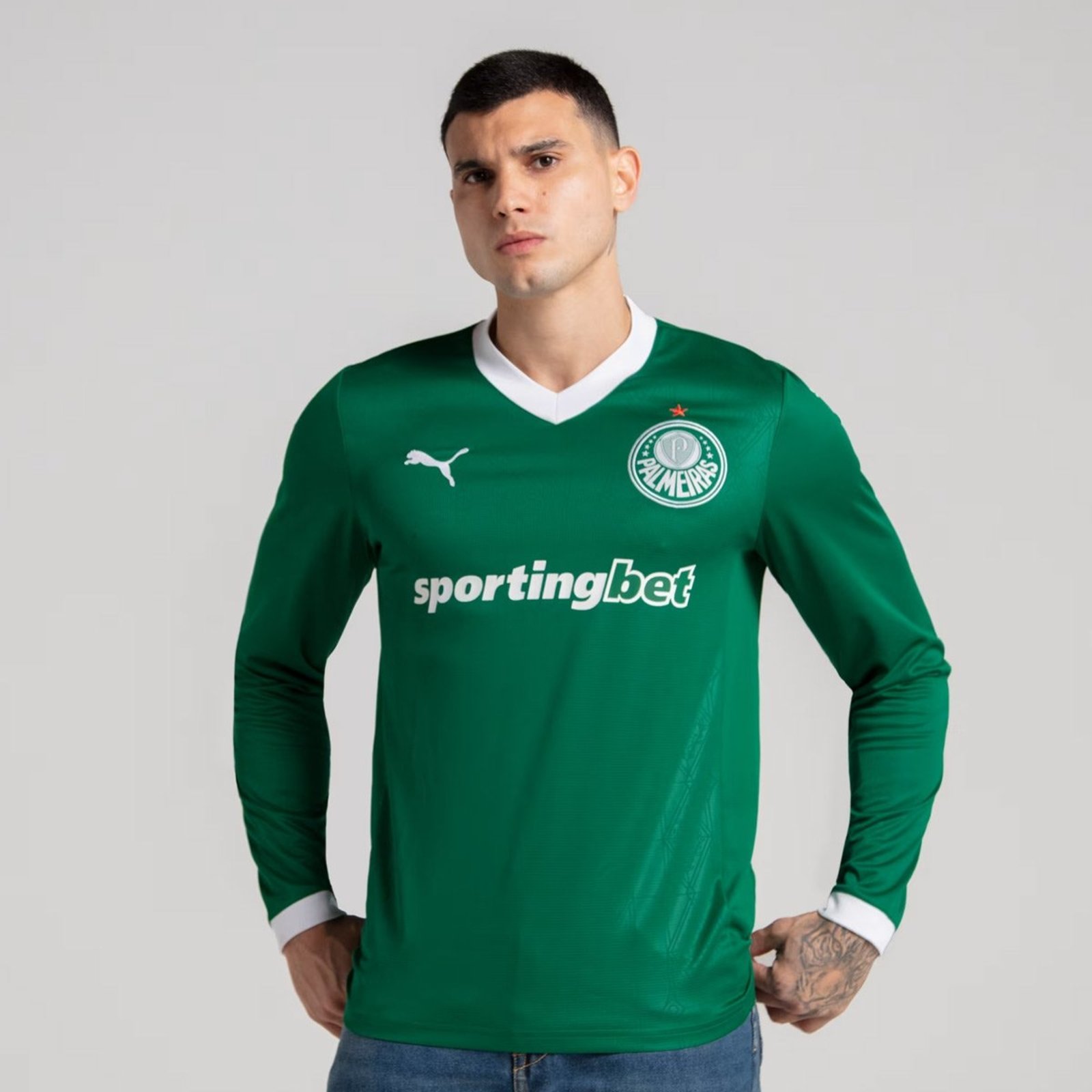 Camisa Puma Palmeiras I 2025 Manga Longa Com Patrocínio Verde