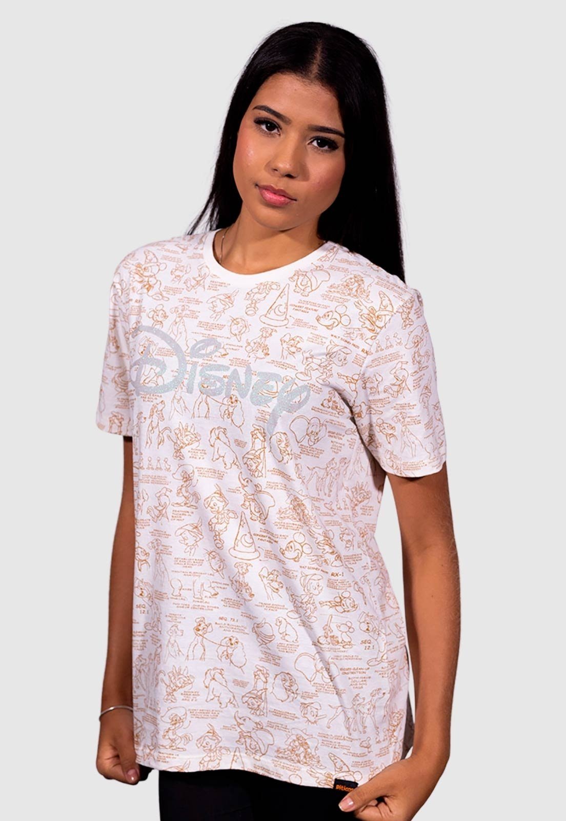Infantil - Camiseta Piticas Full Print Disney Sketches Off White