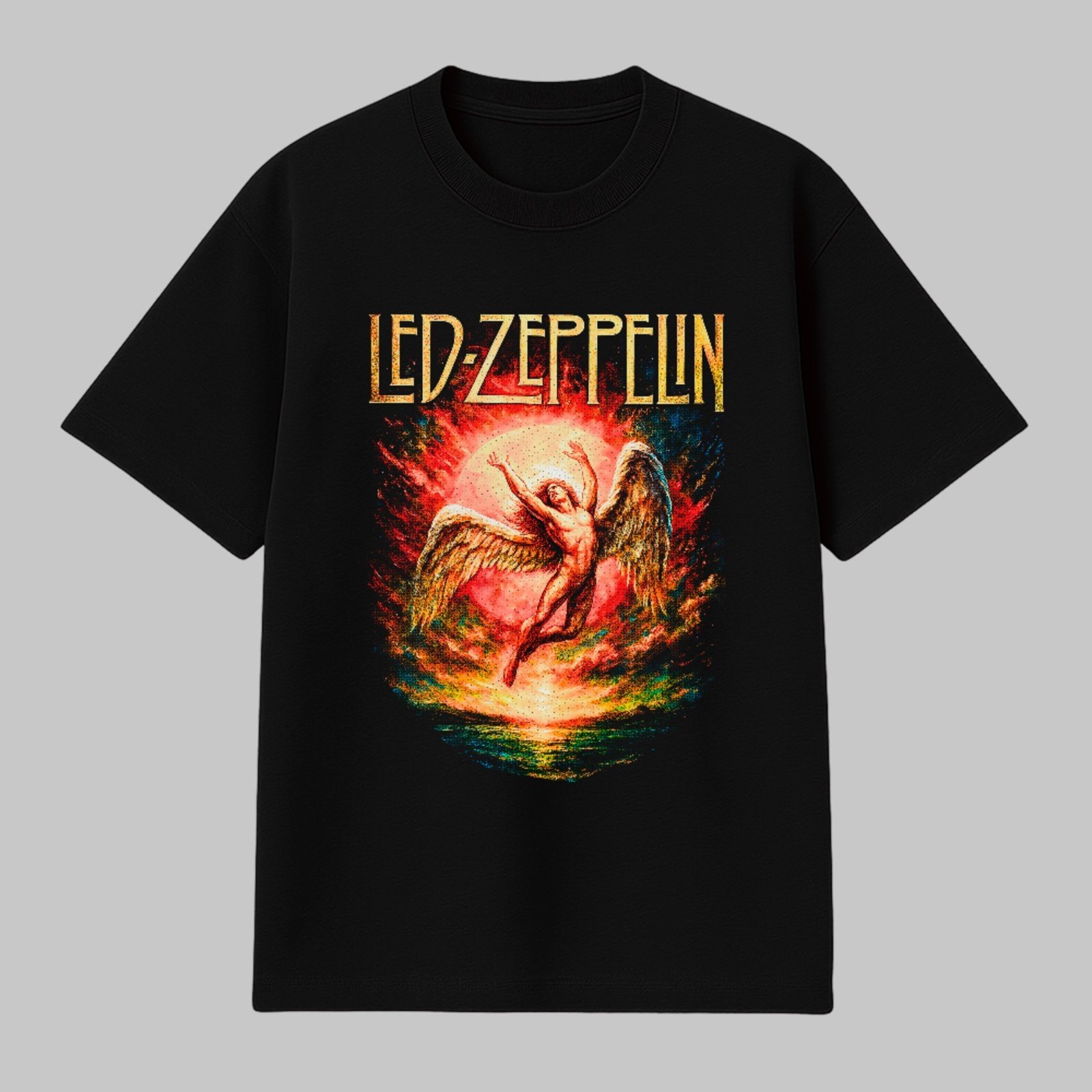 Camiseta Básica Led Zeppelin Arte Mística Vintage Rock Psicodélico Unissex Preto