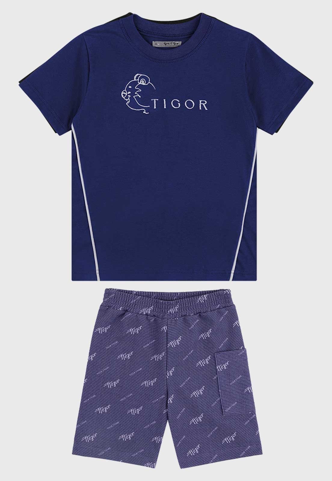 Conjunto Tigor T. Tigre Curto Logo Azul
