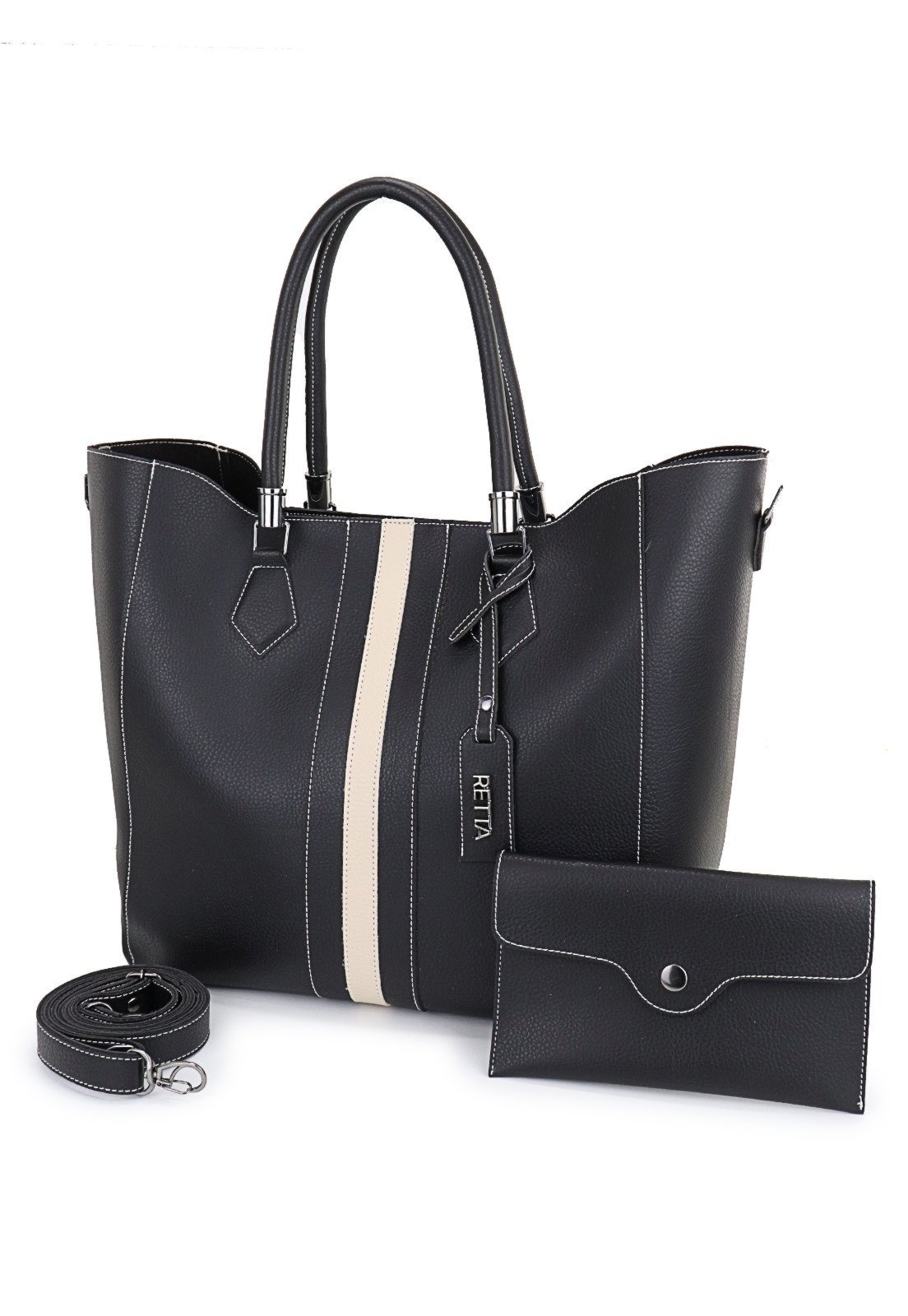 Bolsa Feminina Saco Transversal e de Mão Retta Oficial Preta e Marfim