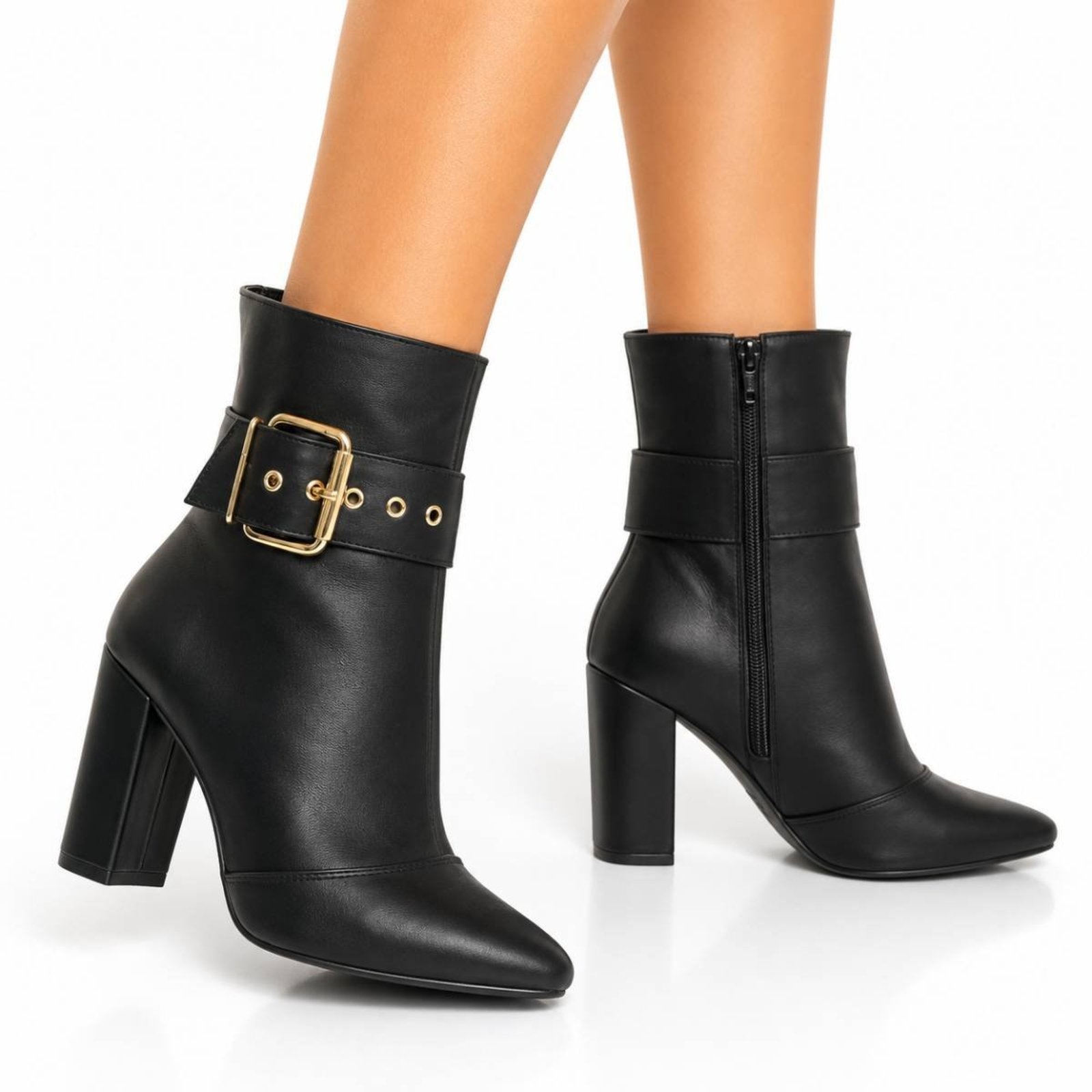 Bota Feminina Flor da Pele Cano Médio Salto Grosso 2 Em 1 Com Tira Removível 1836 Preto