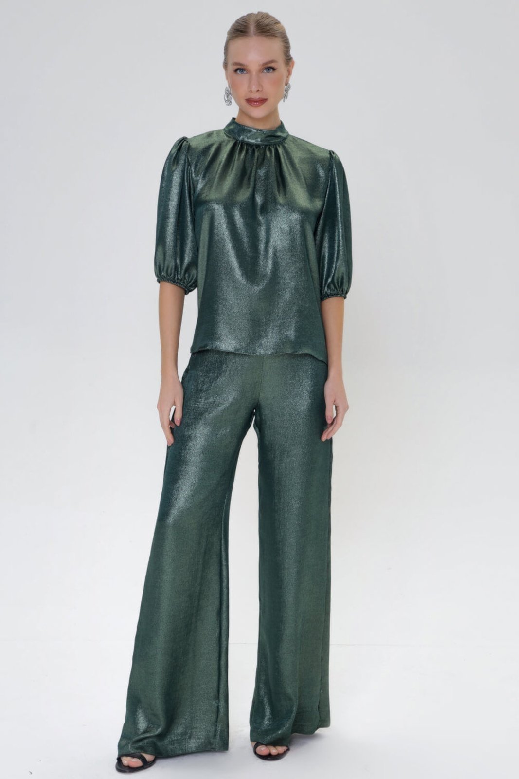 CALÇA WIDE FOIL SATIM MALAQUITA Gatabakana