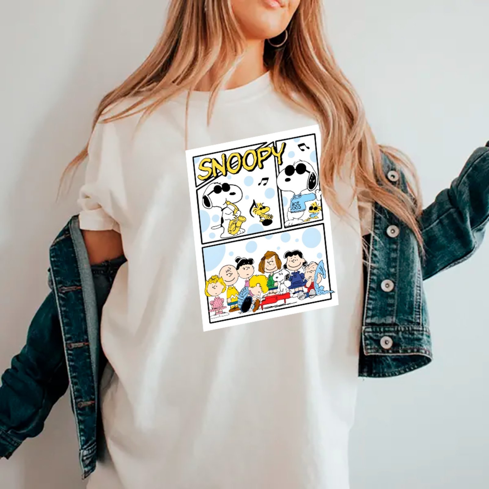 Camiseta Ousy Básica Snoopy Peanuts Cartoon Quadrinhos Gibi Unissex Branco